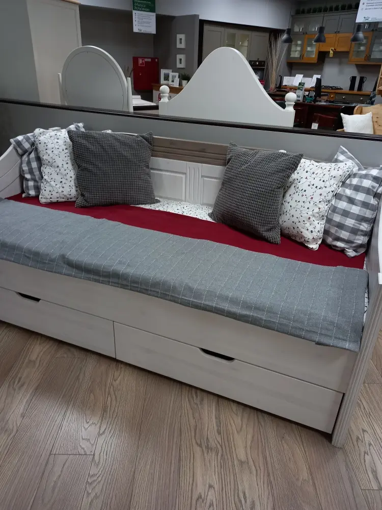 Кровать диван массив сосны Бейли 900х2000 с ящиками белый воск