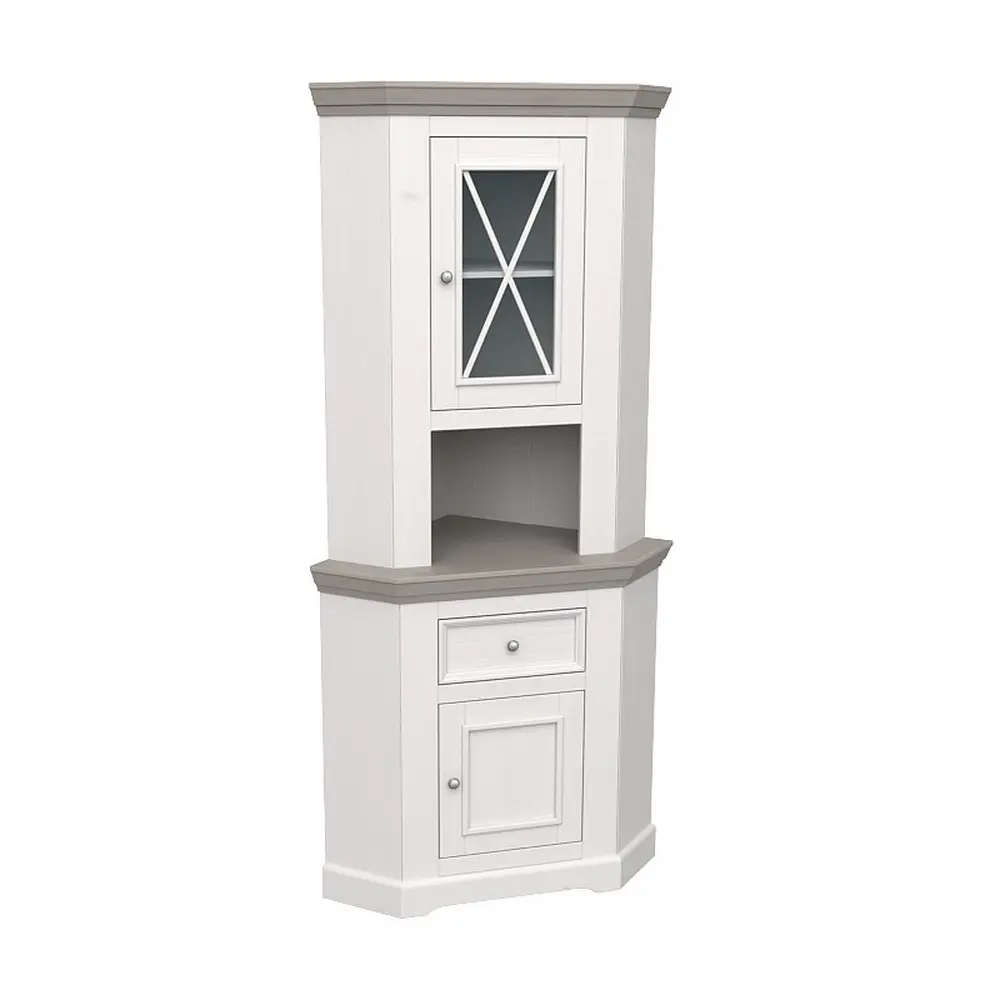 Комод буфета углового Форест белый воск/серый