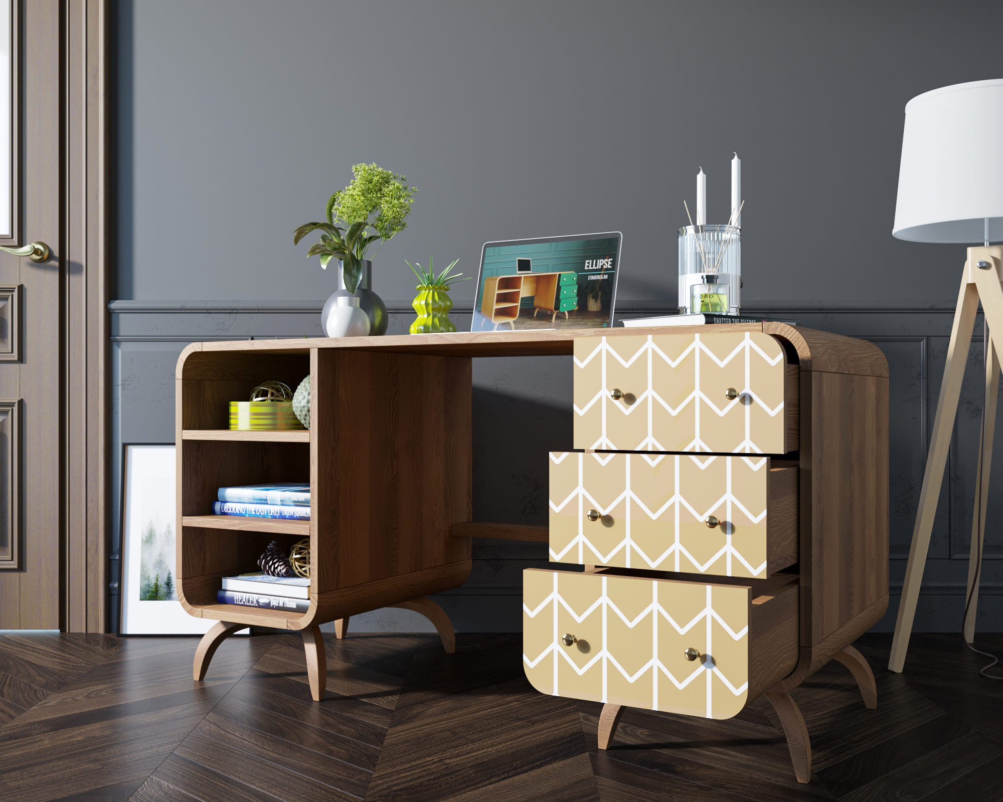 Рабочий стол массив в Скандинавском стиле "Ellipse print" принт 1