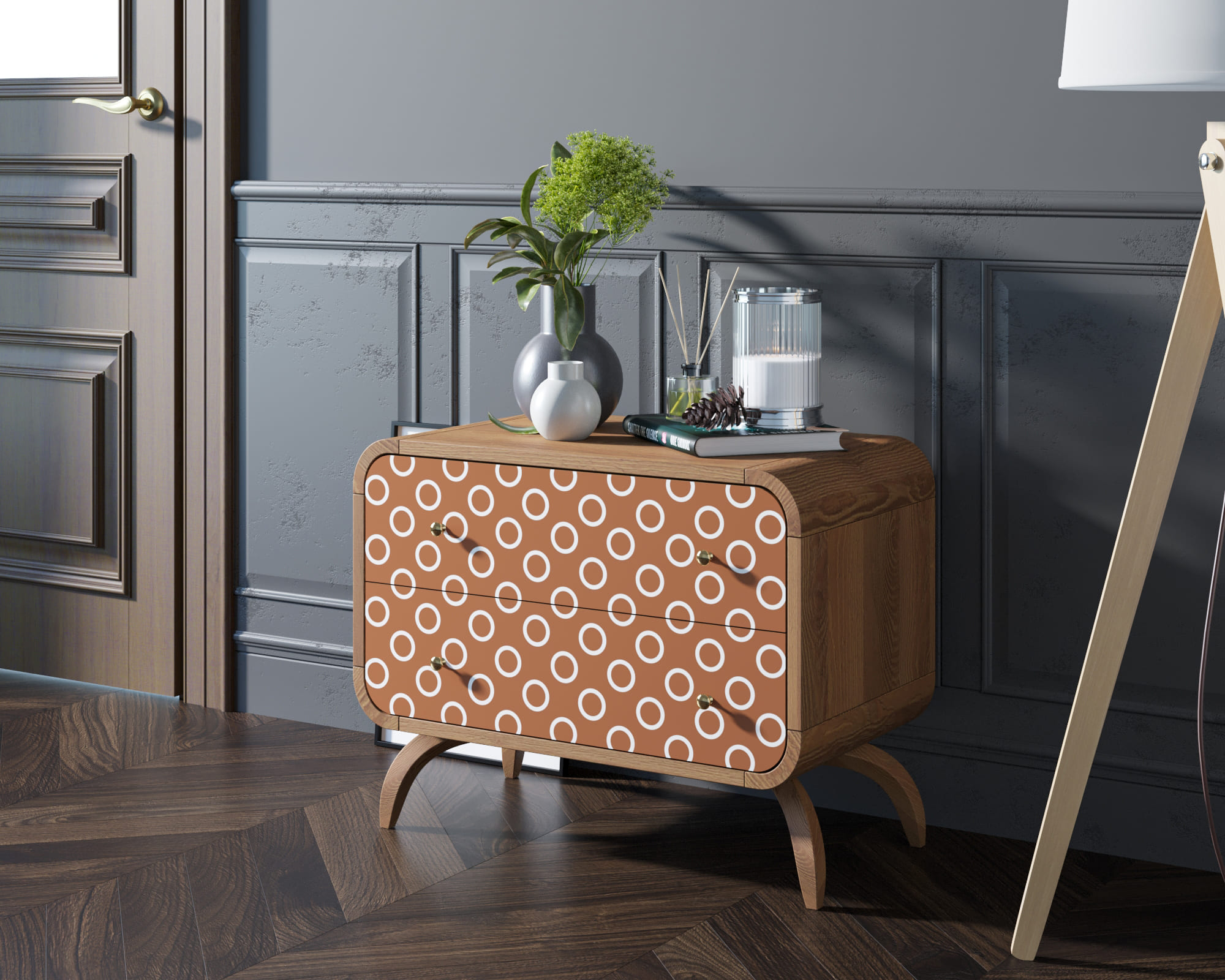 Комод массив дерева "Ellipse Print" с двумя ящиками принт 3