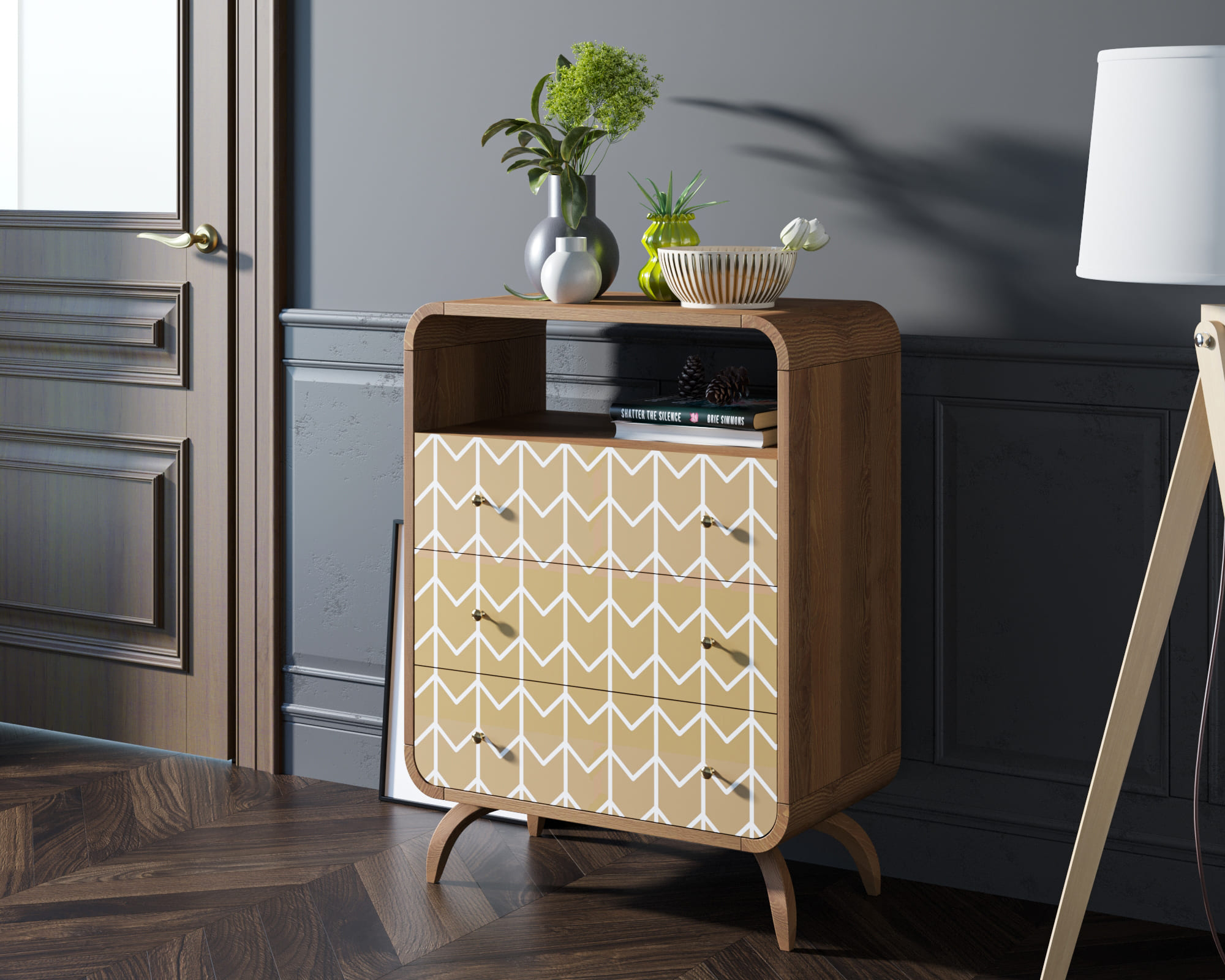 Высокий комод "Ellipse print" с тремя ящиками принт 1