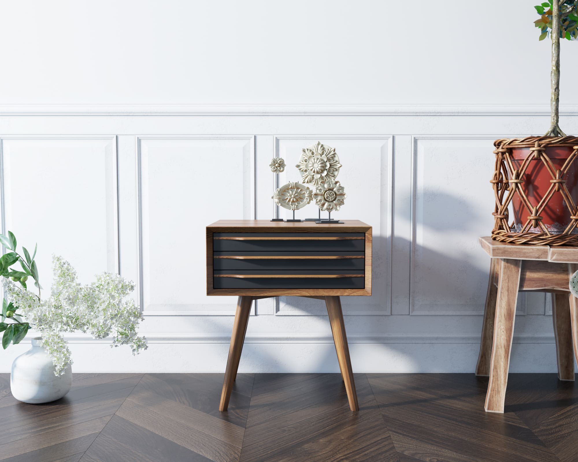 Тумба из дерева "Bruni Black" с тремя ящиками