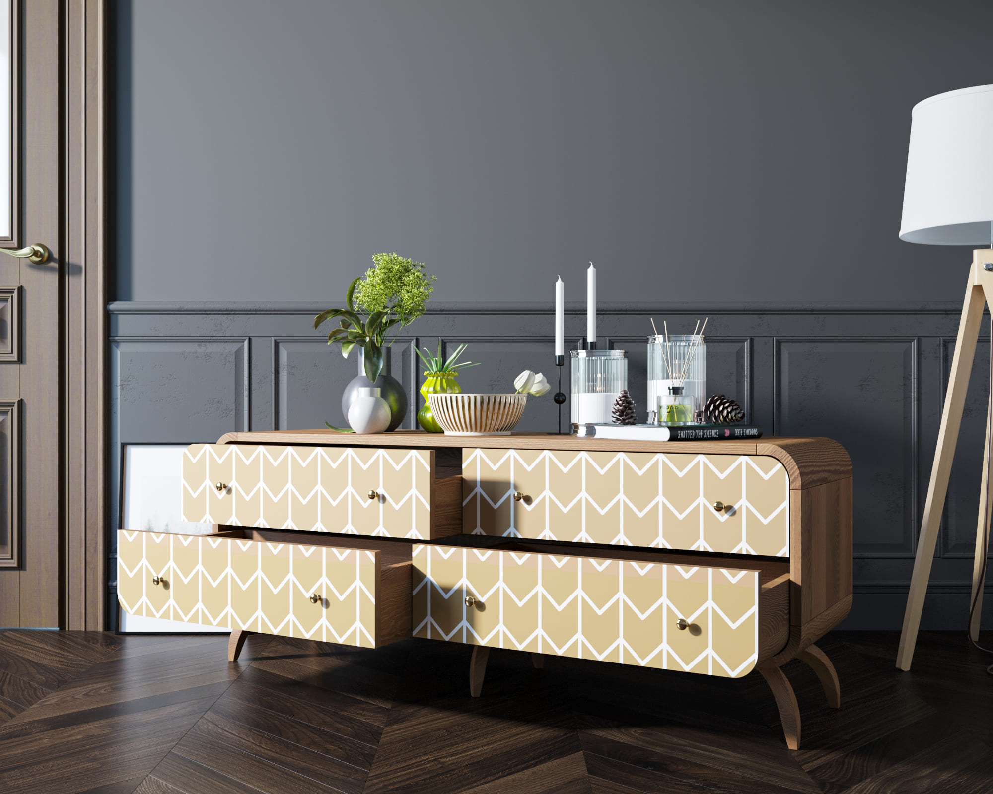 Комод с 4 ящиками дерево "Ellipse print" c принтом 1