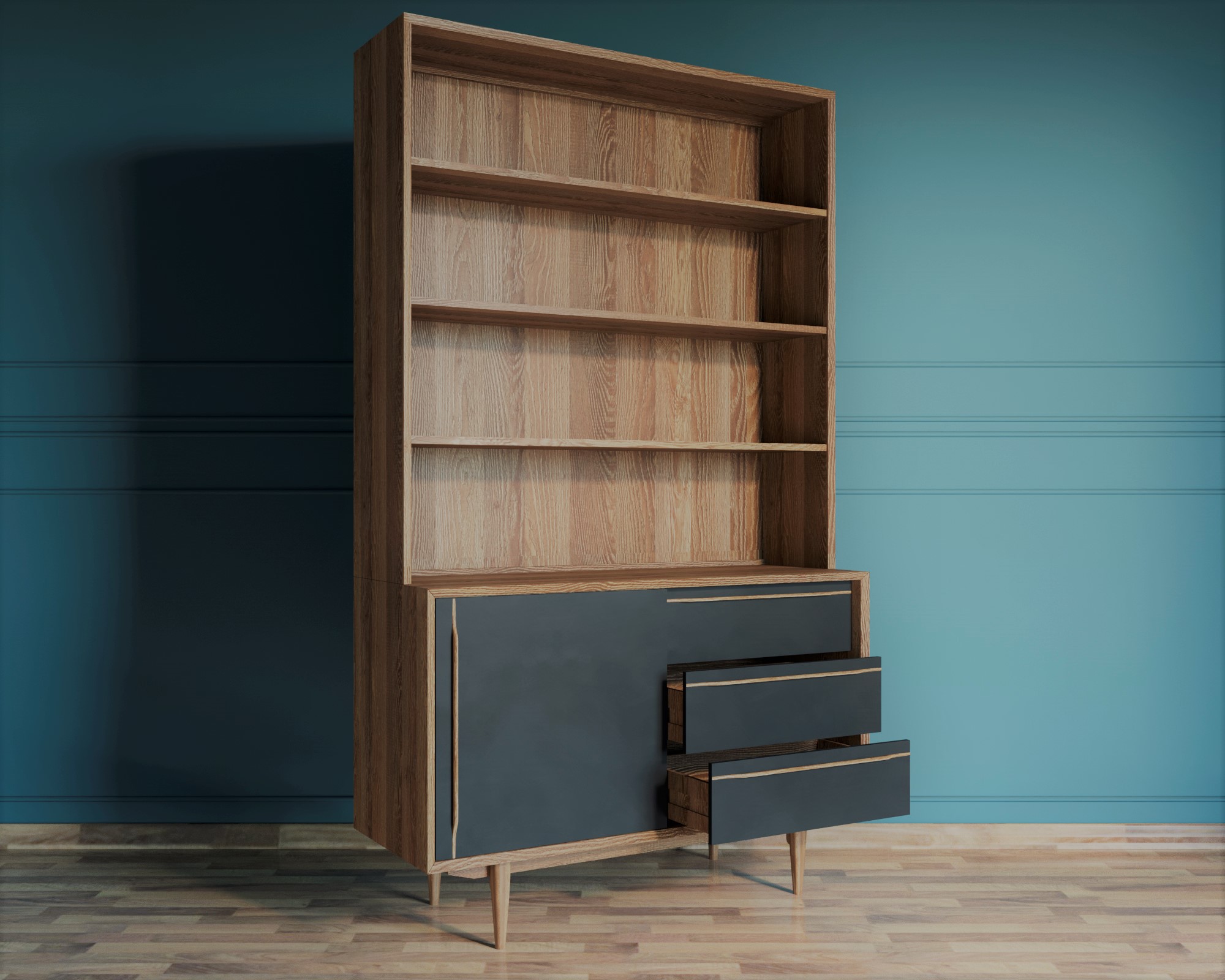 Стеллаж с 3 ящиками и дверками «Bruni" 1