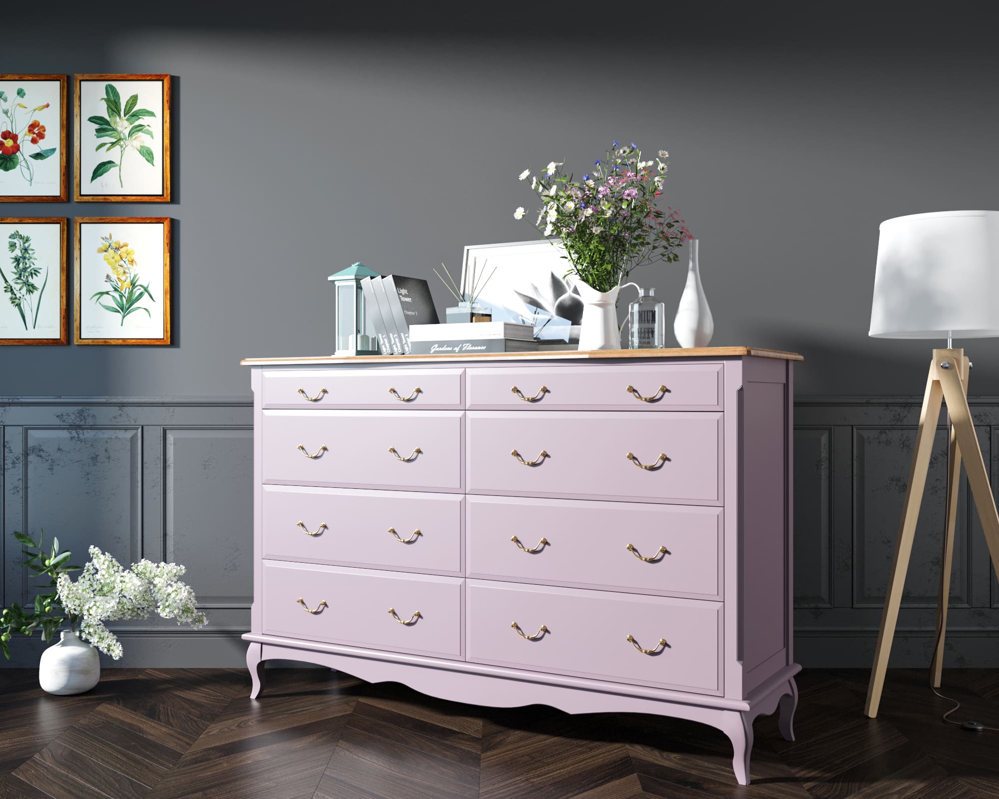 Комод массив  Leontina Lavanda на восемь ящиков арт ST9316/2L