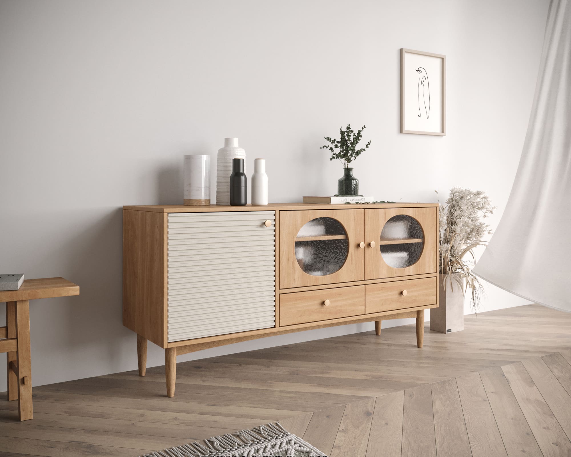 Комод деревянный "Bubble" с тремя дверками и двумя ящиками арт BBL03