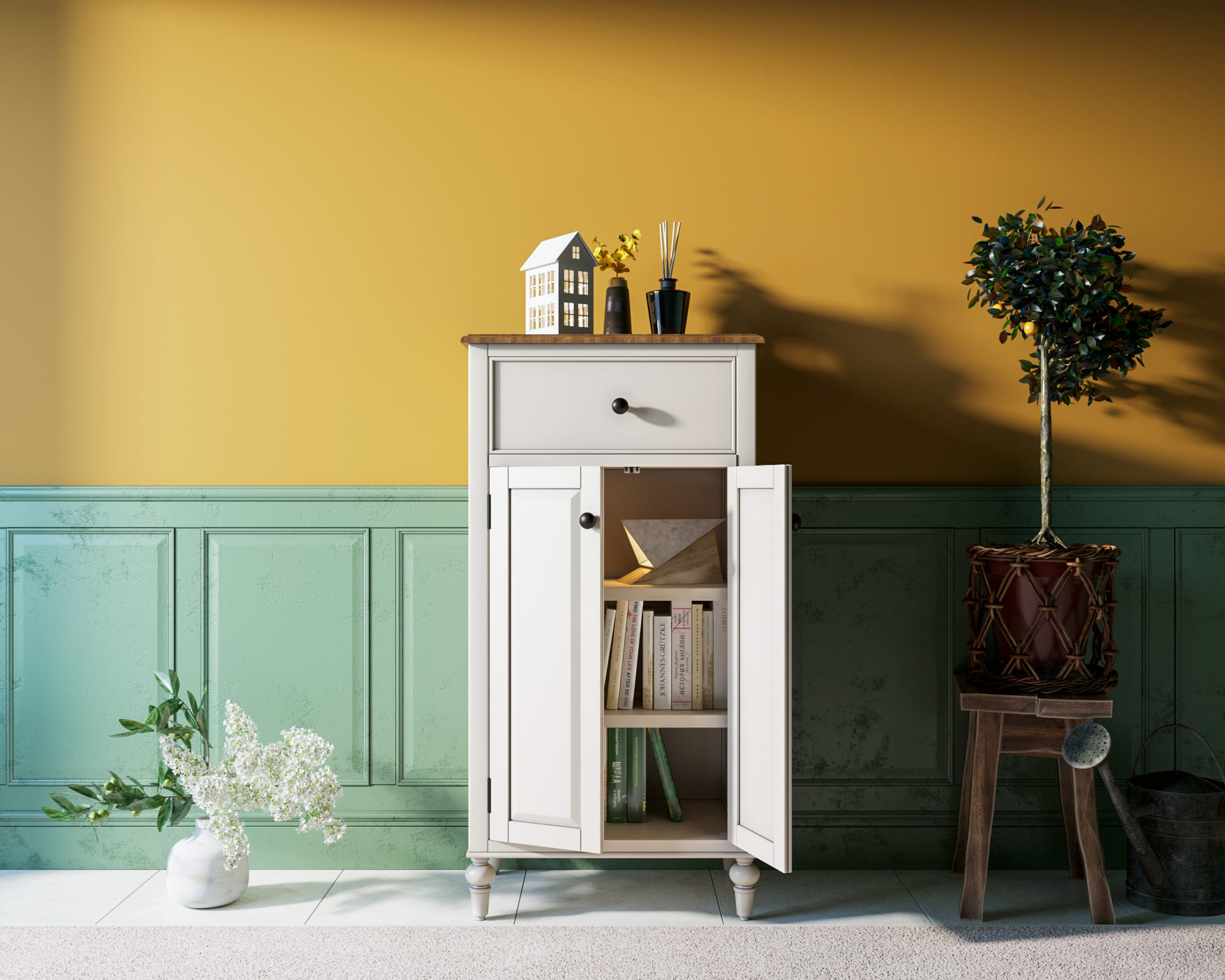 Узкий комод с ящиками "Odri" с дверками