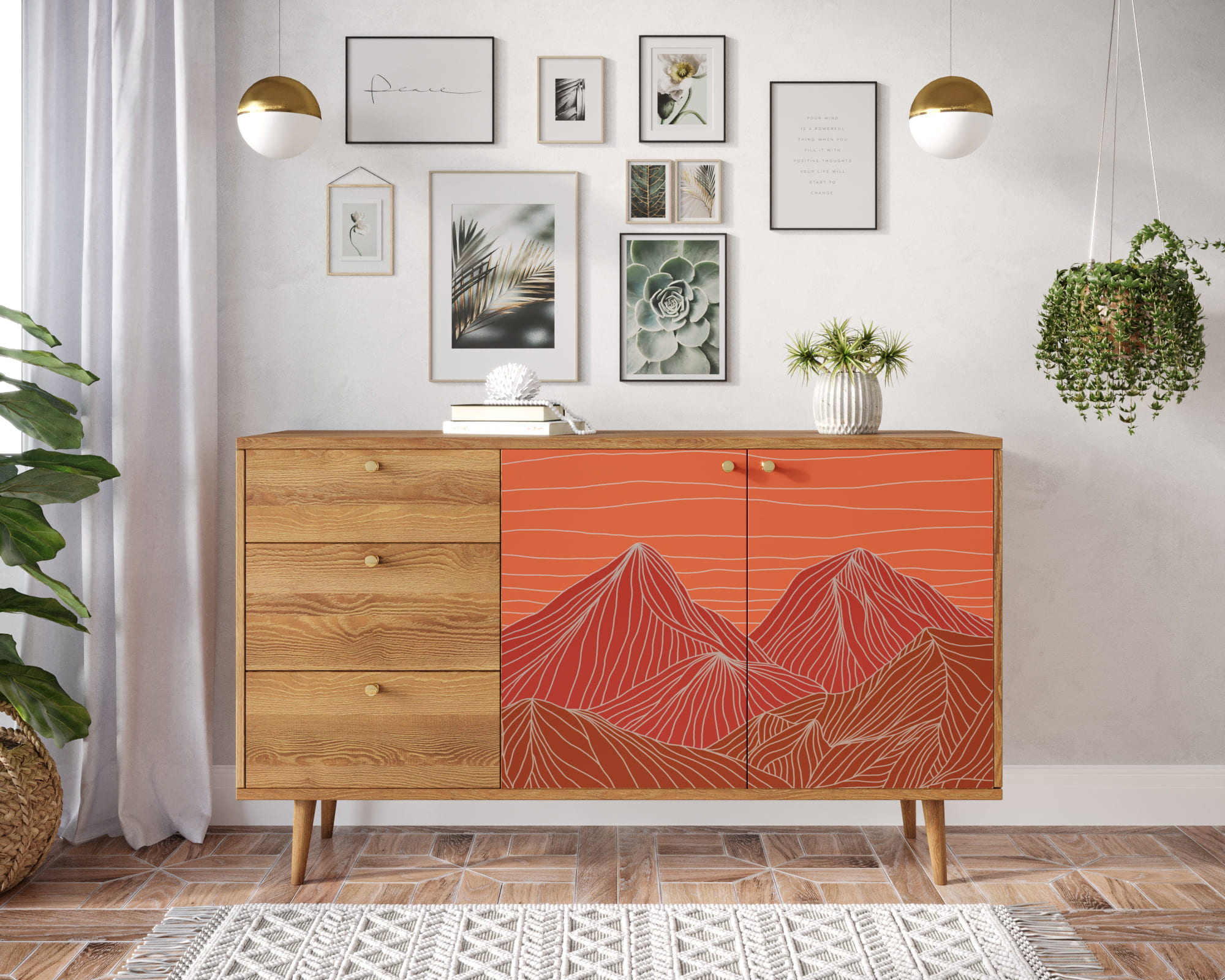 Комод "Berber" с двумя дверками и ящиками (под дерево)