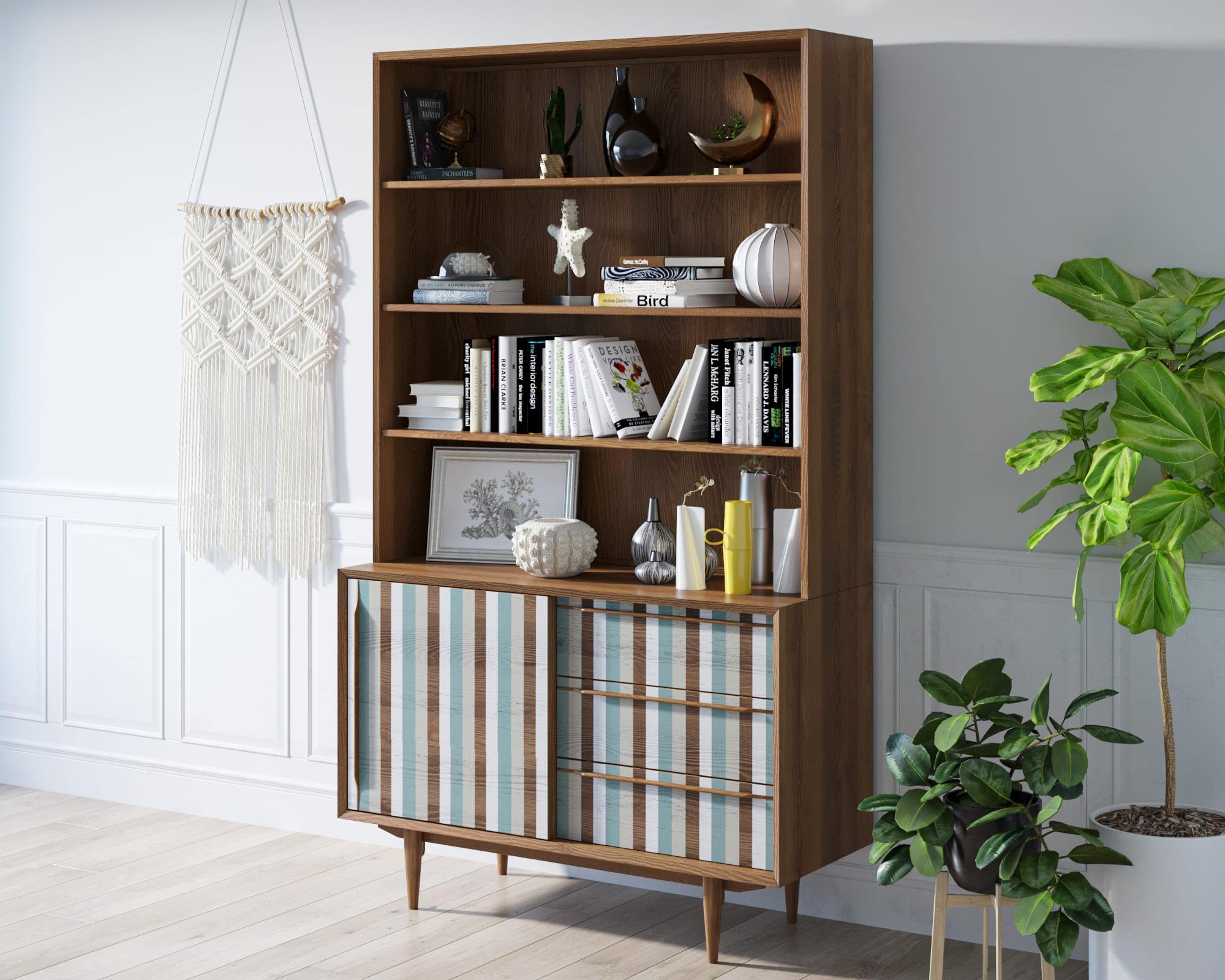   Стеллаж массив дерева "Bruni print 1" с дверками  