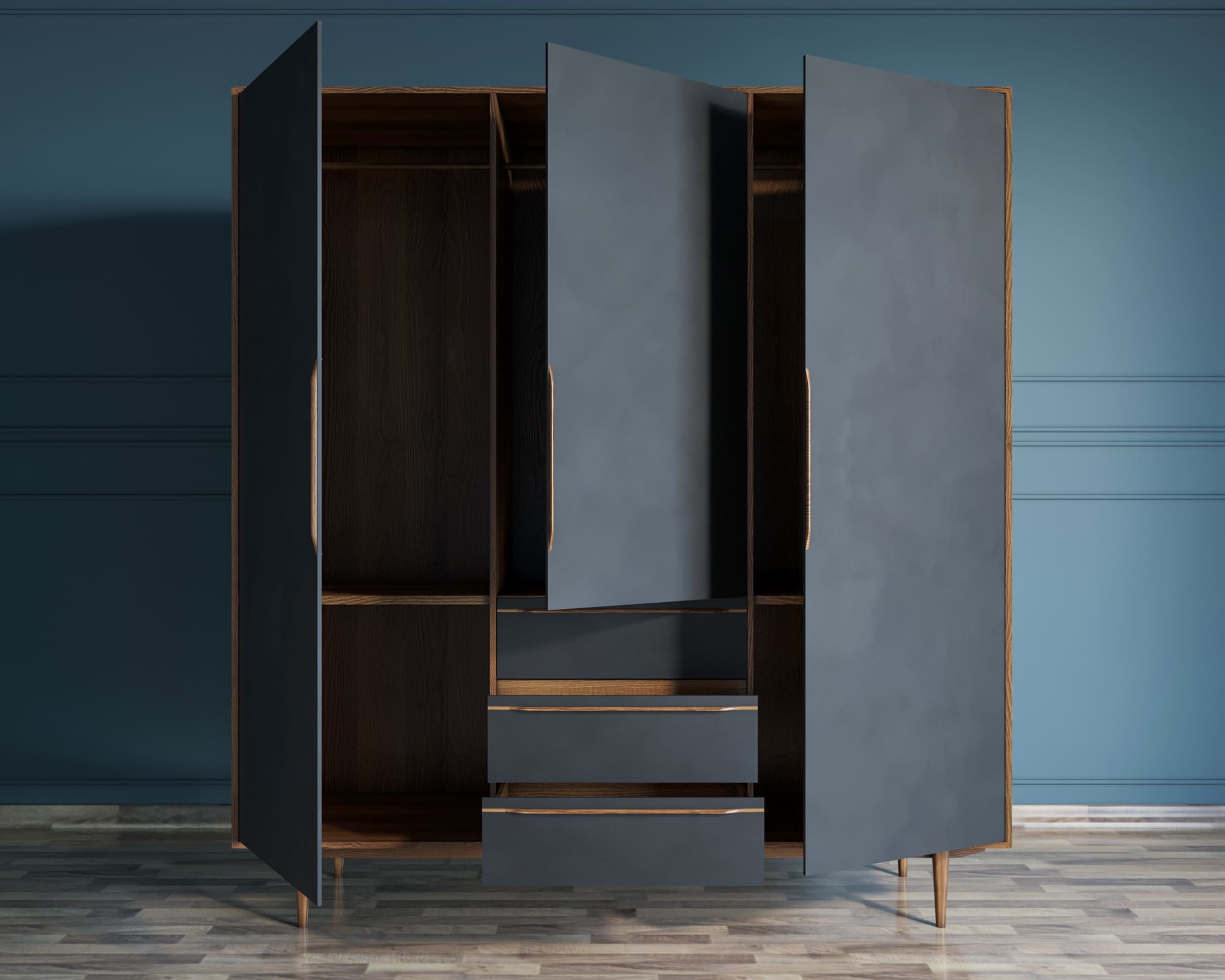 Шкаф в скандинавском стиле "Bruni Black" трехстворчатый