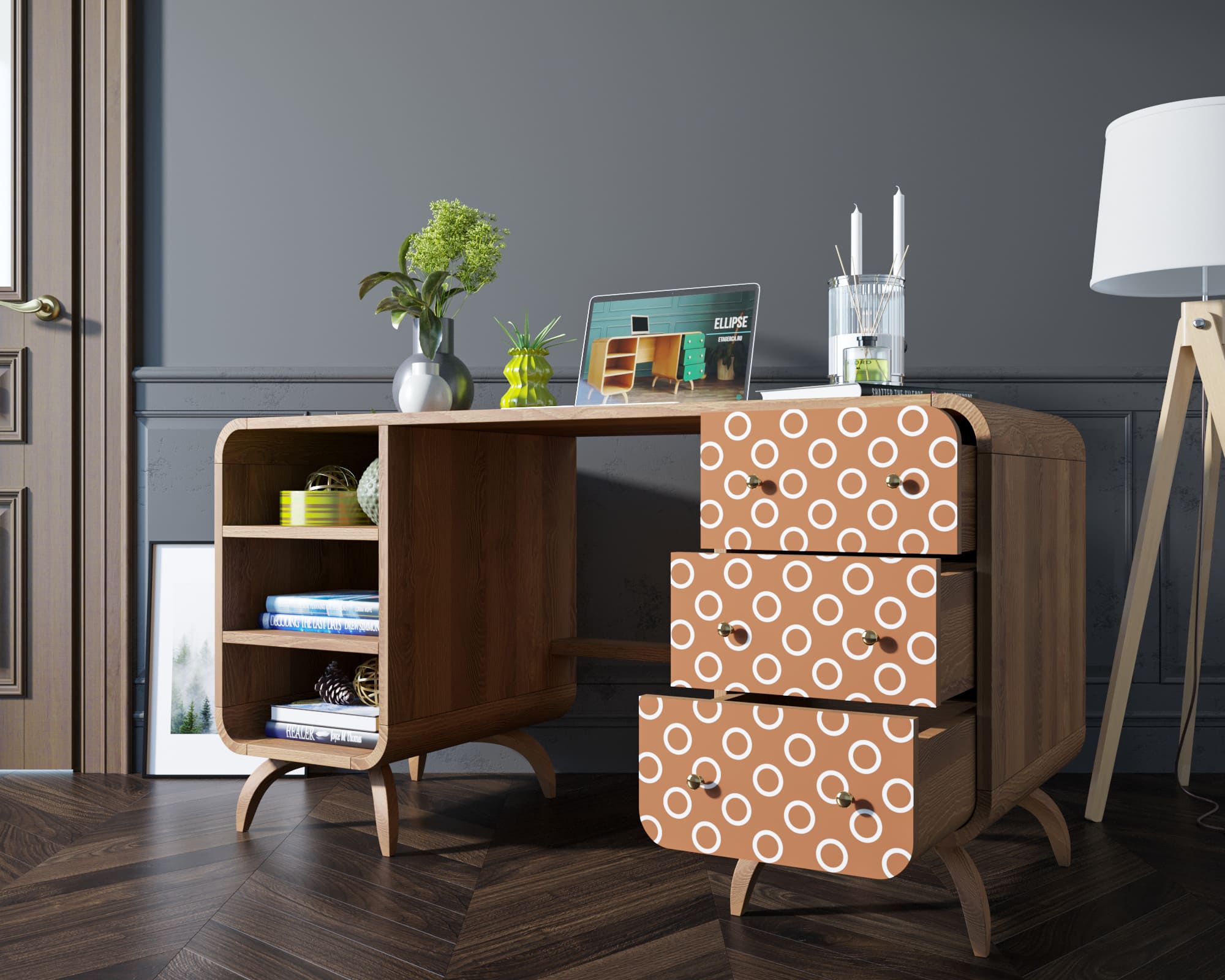 Рабочий стол из дерева в Скандинавском стиле "Ellipse print" принт 3