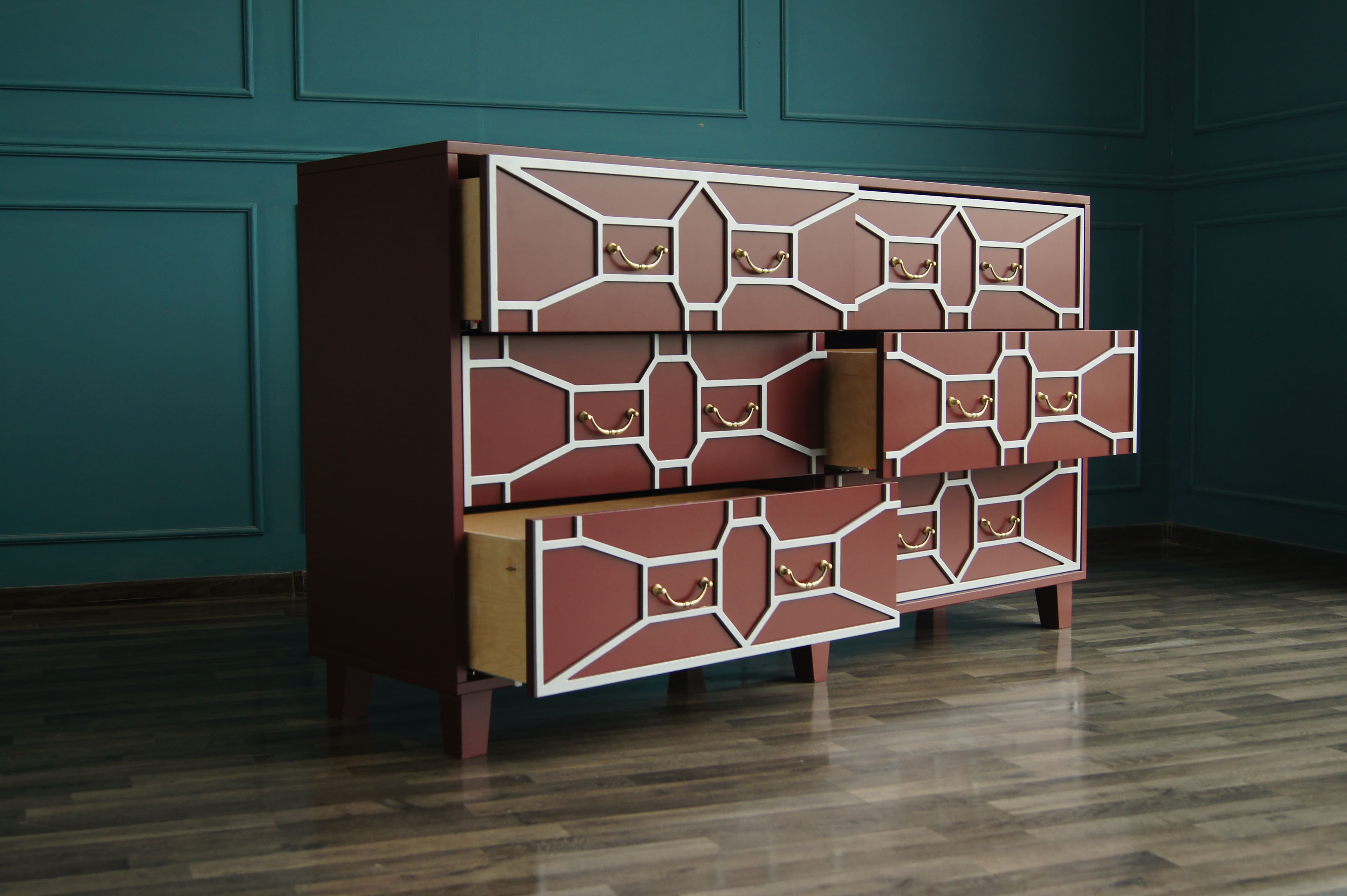 Бордовый комод массив «Emerald» 6 ящиков