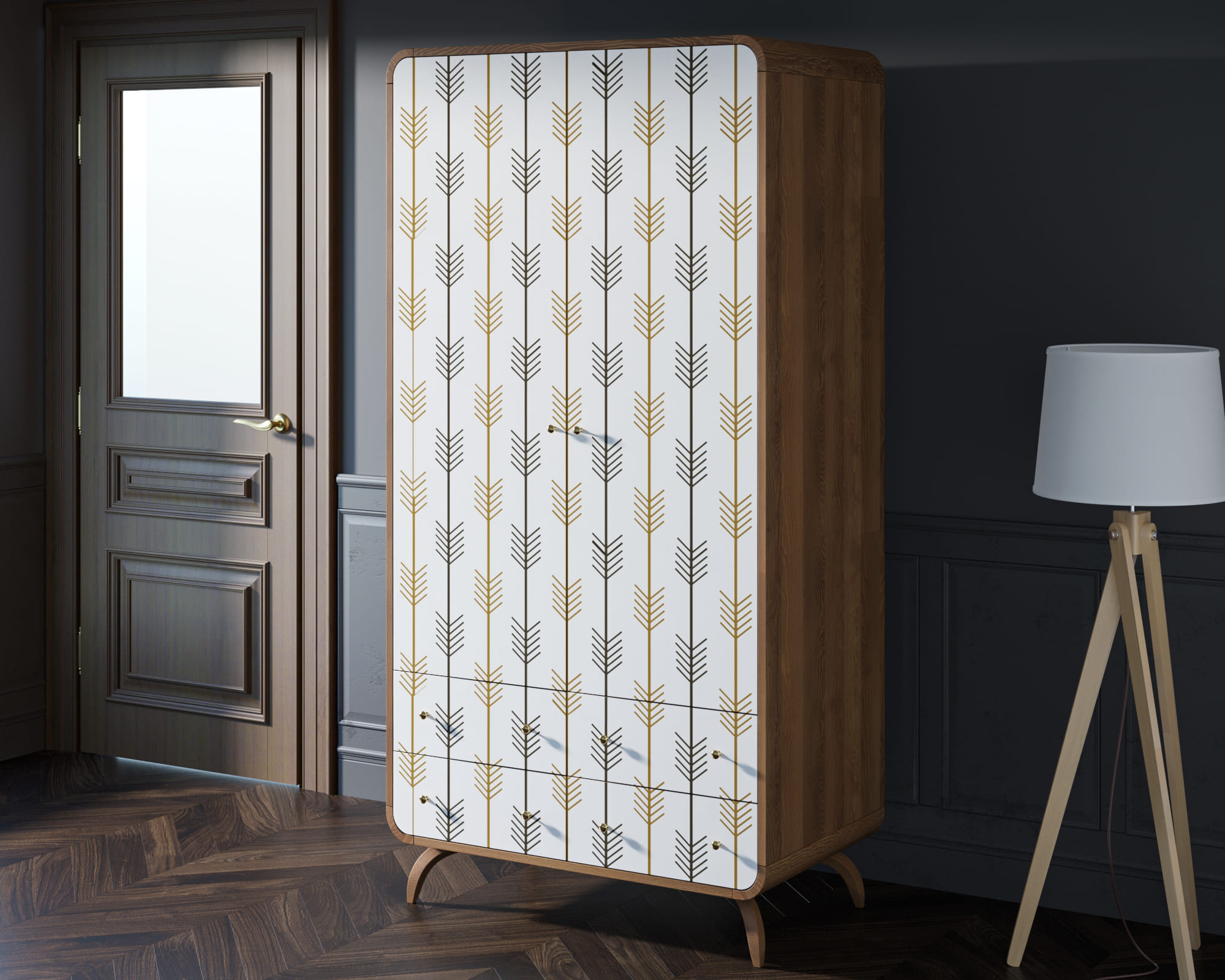 Шкаф двухстворчатый распашной с ящиками в скандинавском стиле "Ellipse Print" принт 2