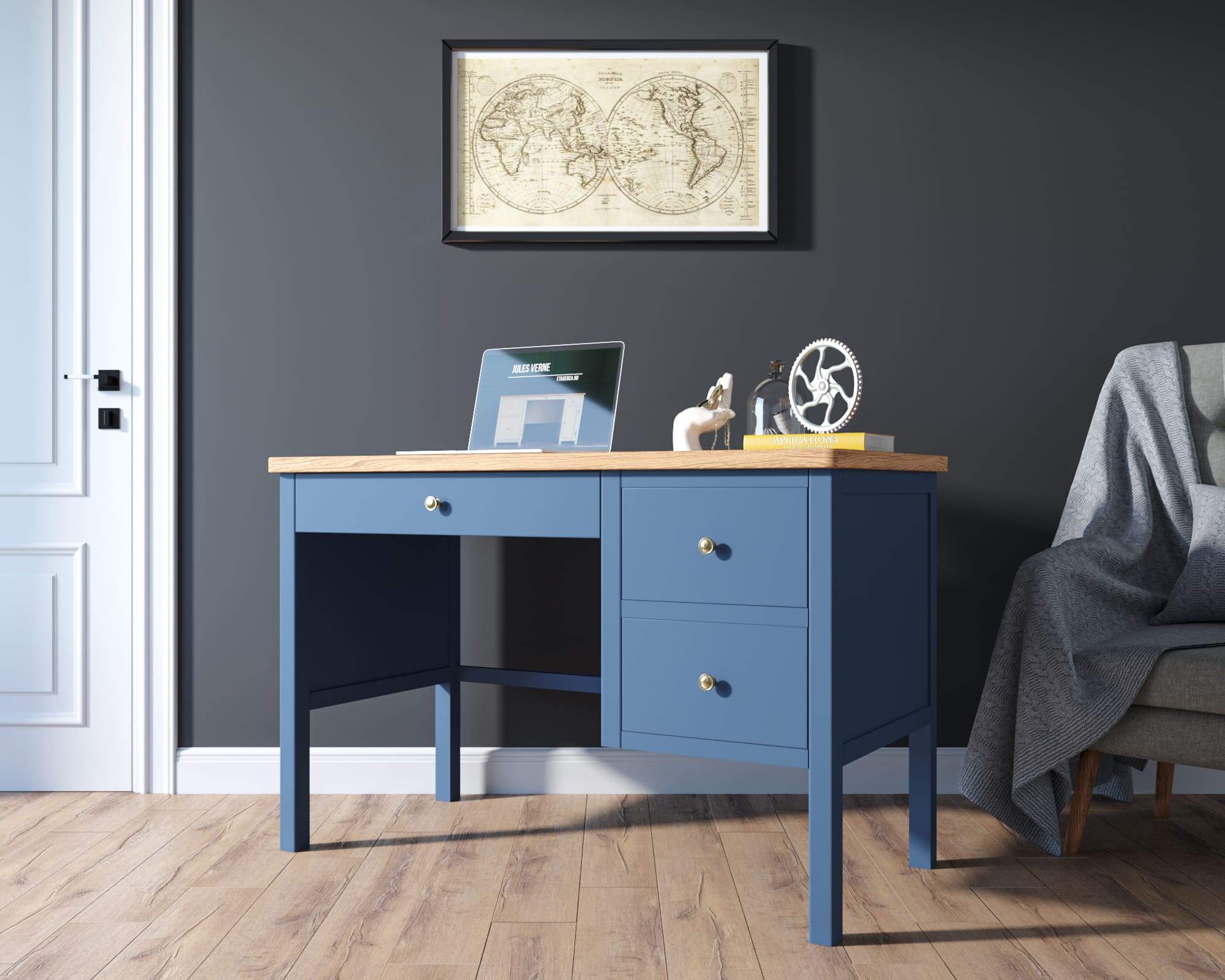 Рабочий стол из дерева "Jules Verne" с широкой тумбой арт JV47ETGB