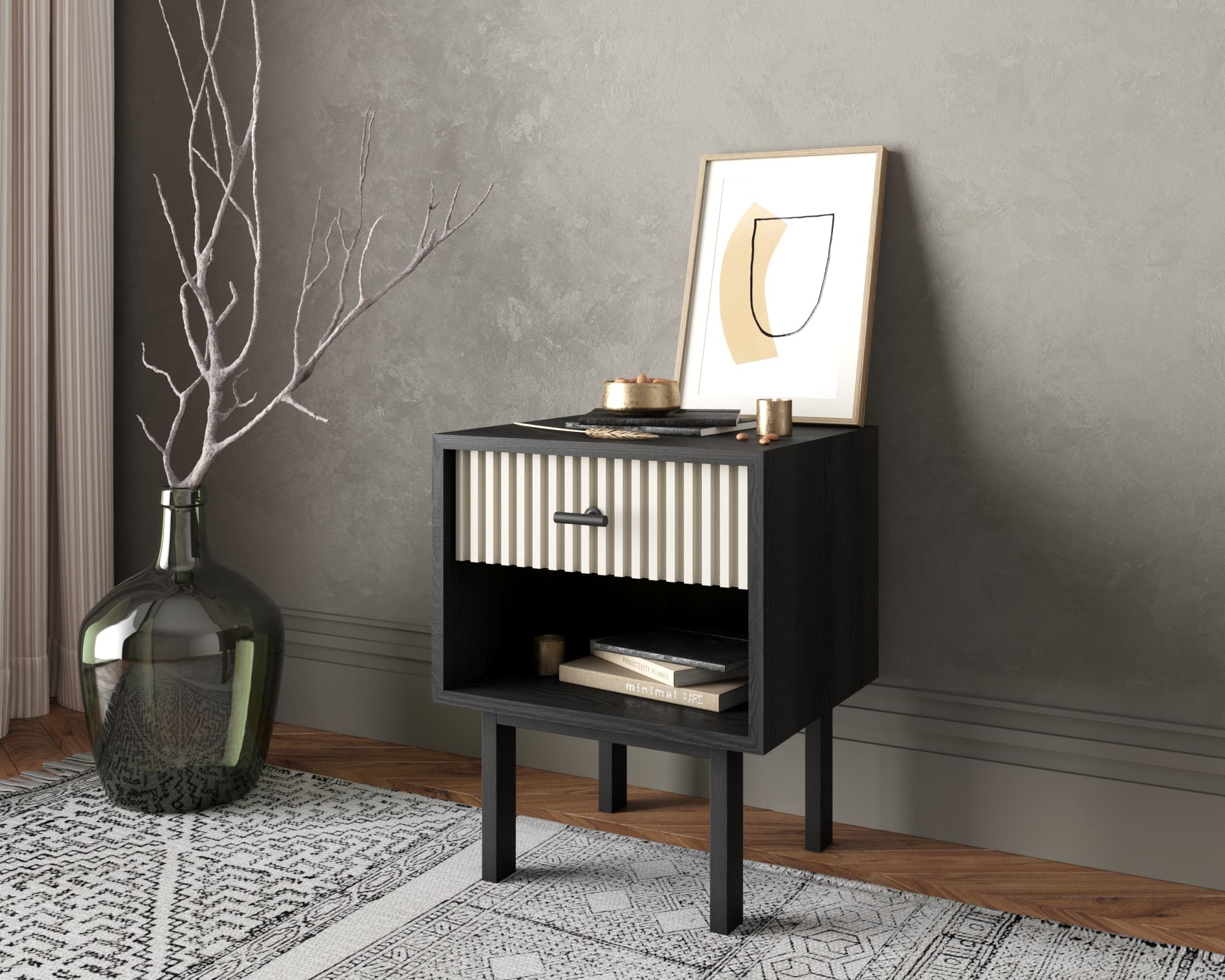 Тумбочка с верхним ящиком "Emerson" арт EM11/milky/L