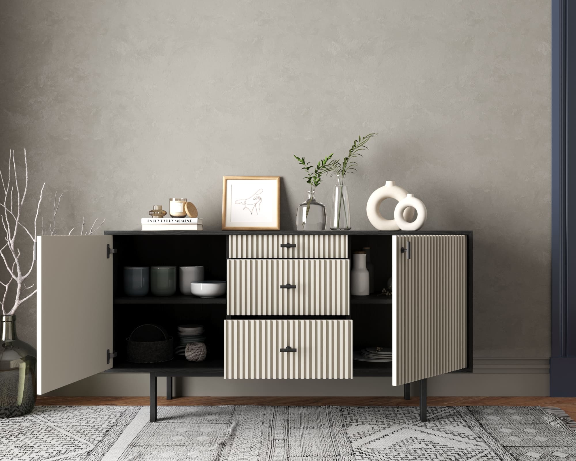 Комод две дверки и три ящика "Emerson" арт EM08/milky/L