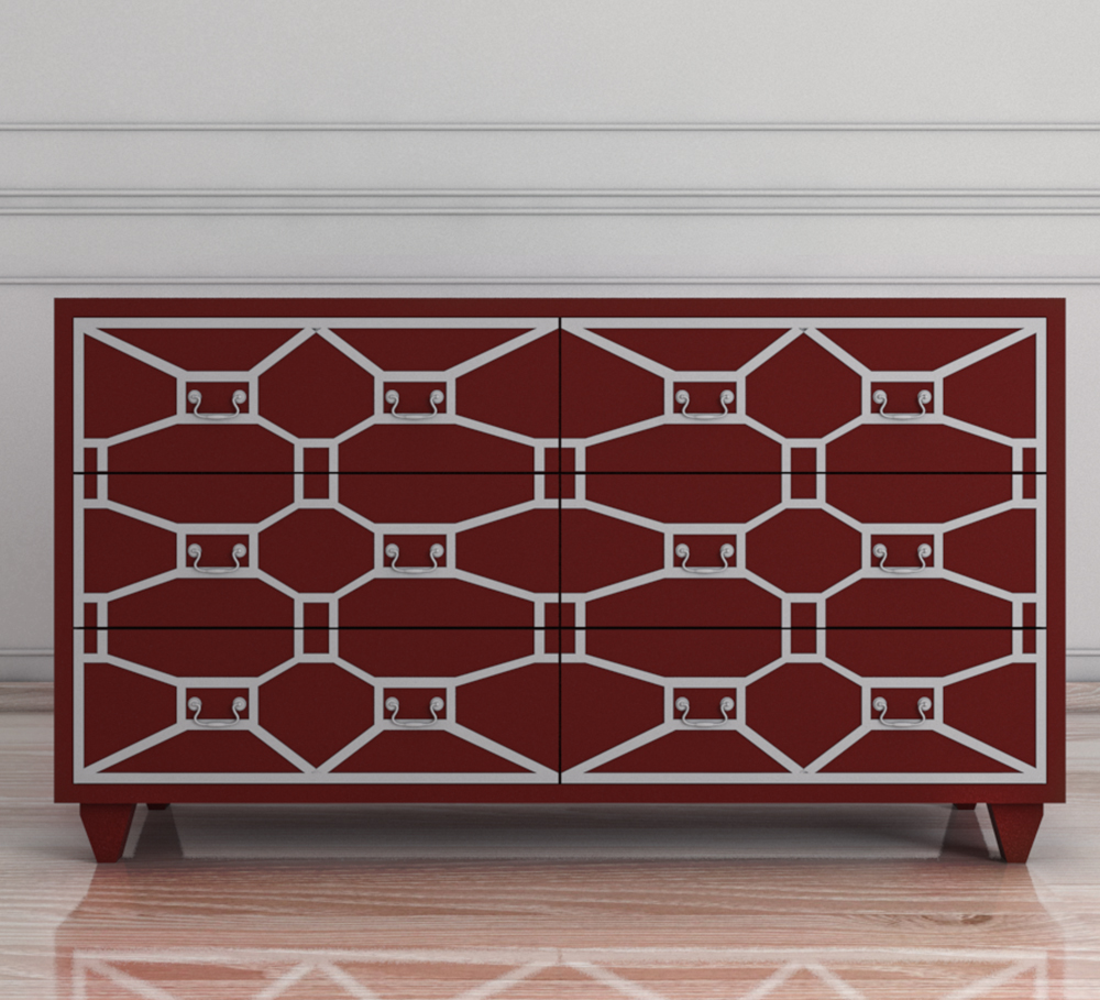 Бордовый комод массив «Emerald» 6 ящиков