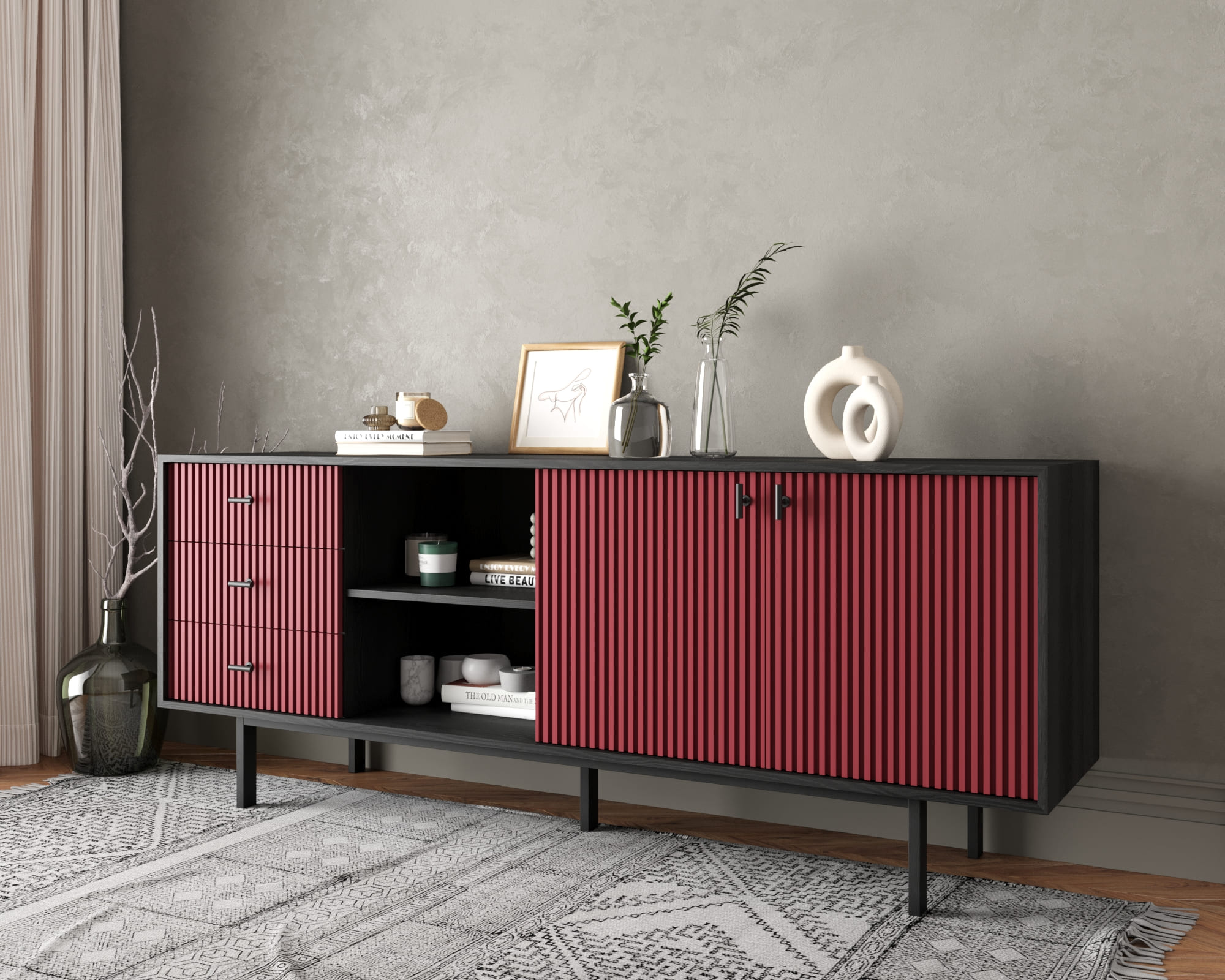 Комод с дверками и нишей "Emerson" арт EM15/red/L