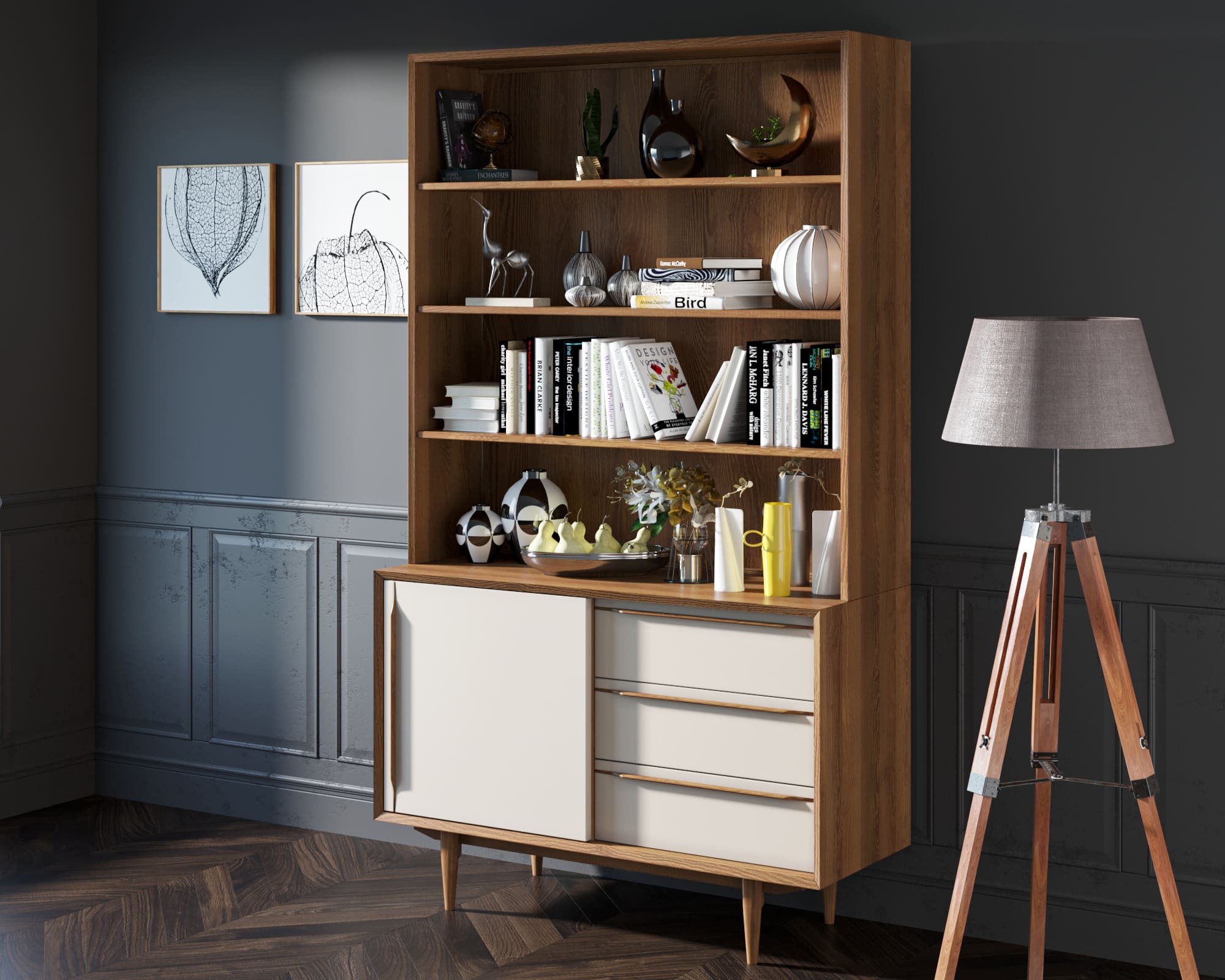 Стеллаж с ящиками "Bruni White" с дверками