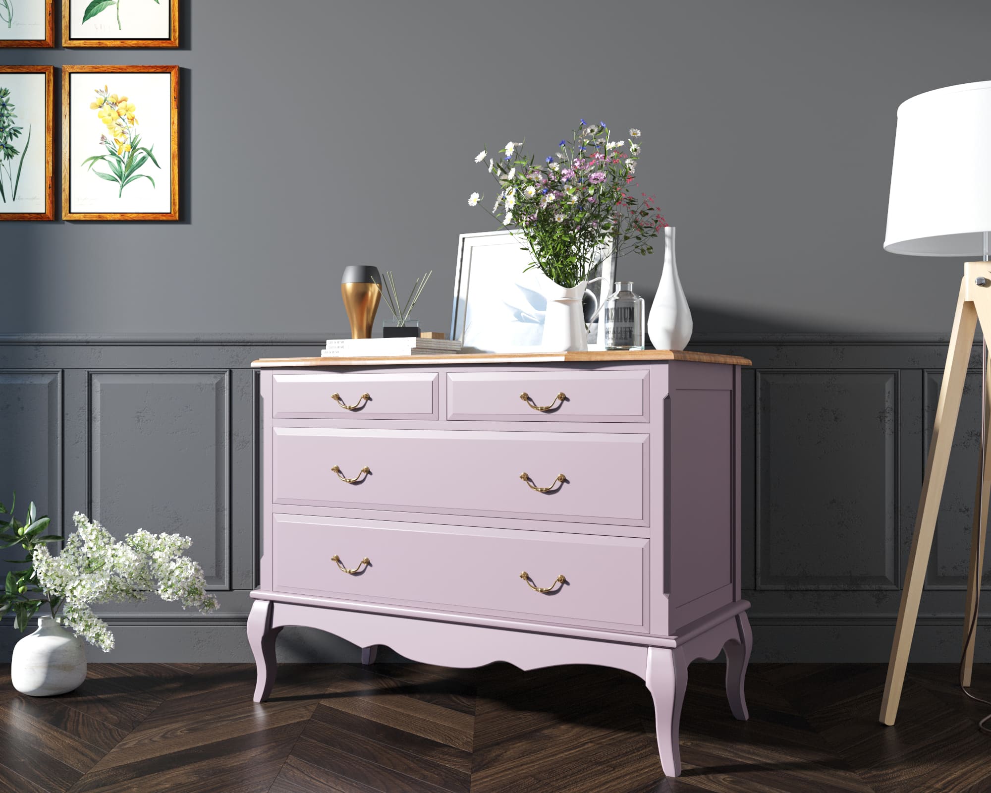 Комод из дерева «Leontina Lavanda» на 4 ящика