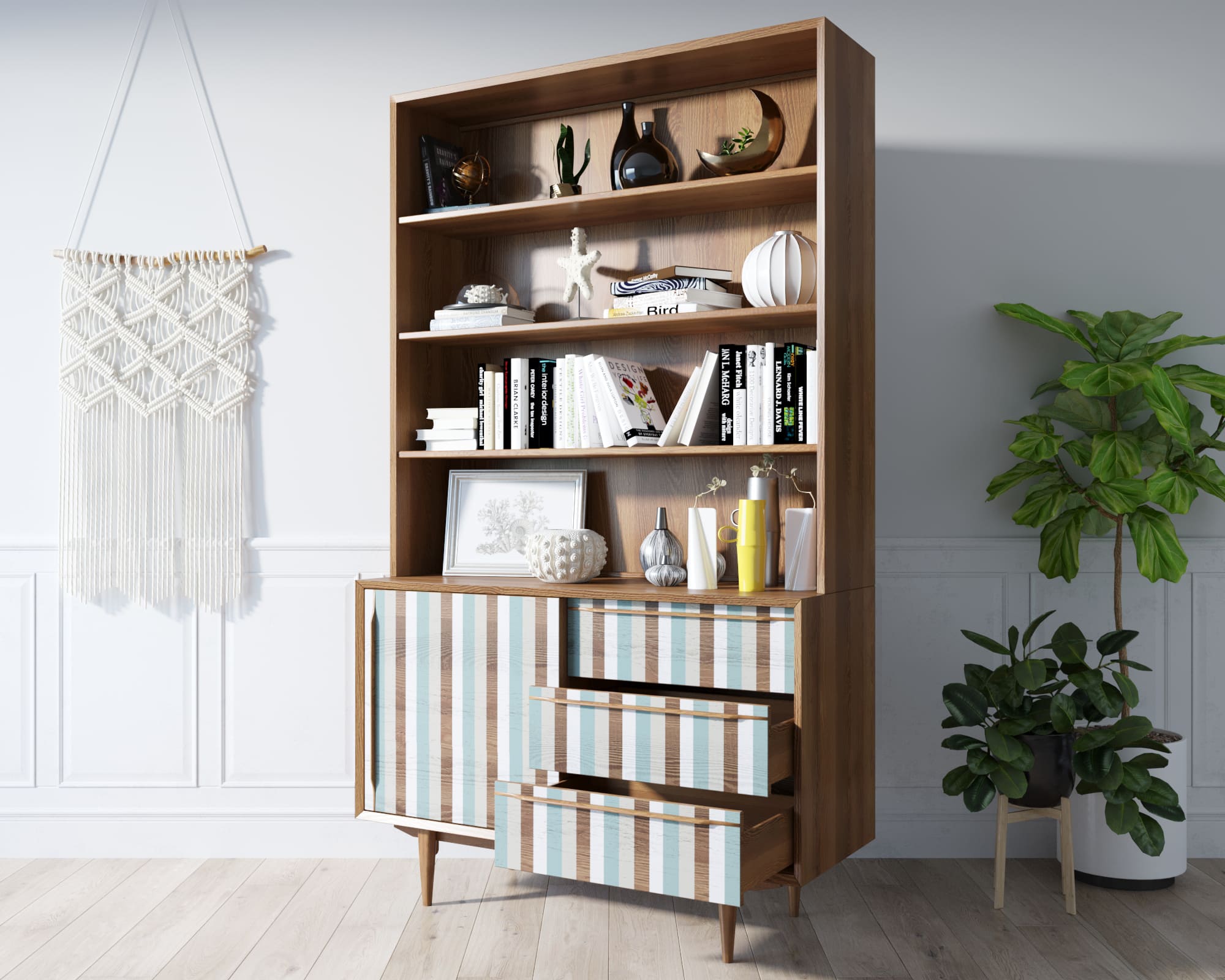 Стеллаж массив дерева "Bruni print 1" с дверками