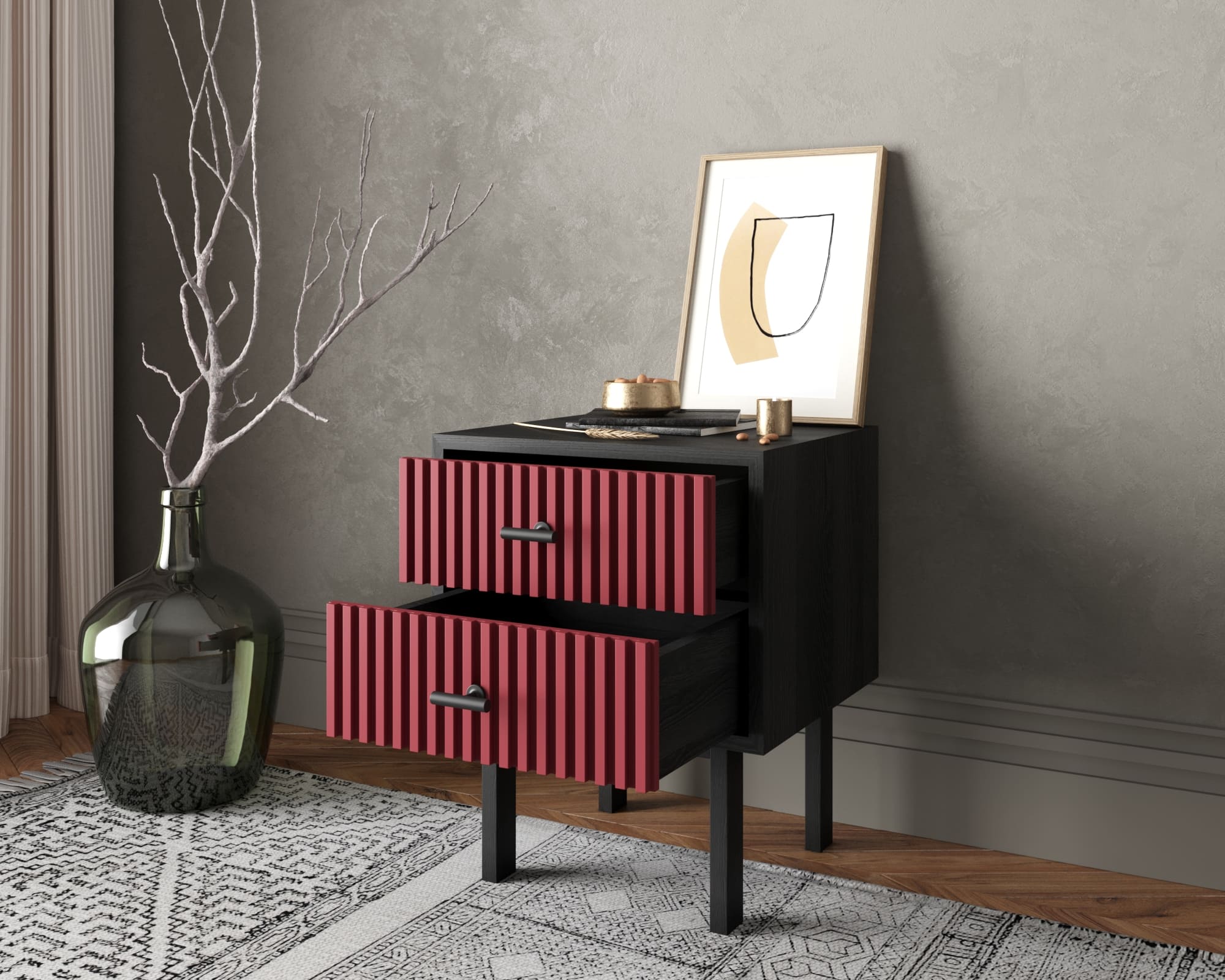 Тумбочка с двумя ящиками "Emerson" арт EM16/red/L