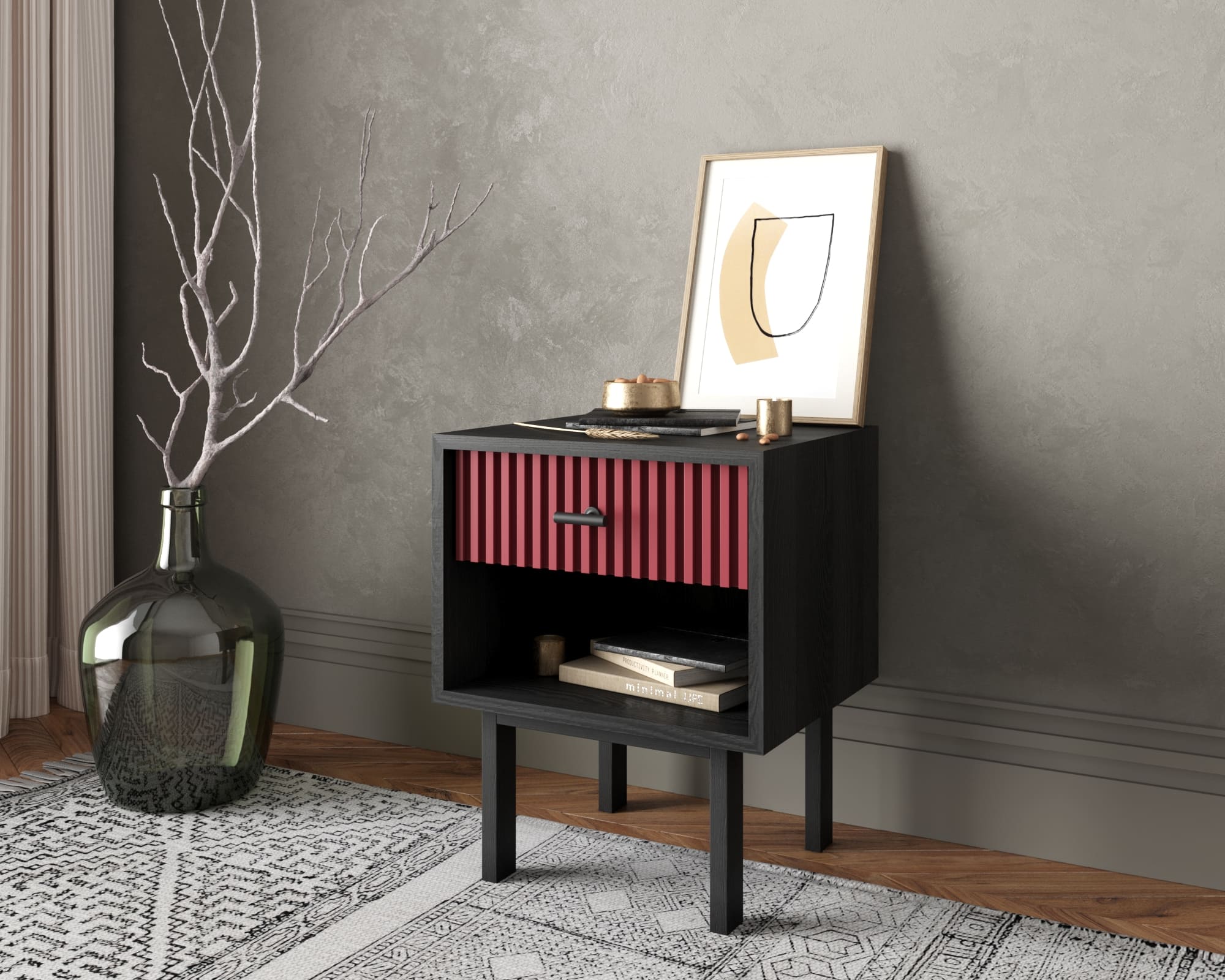 Тумбочка с верхним ящиком "Emerson" арт EM11/red/L