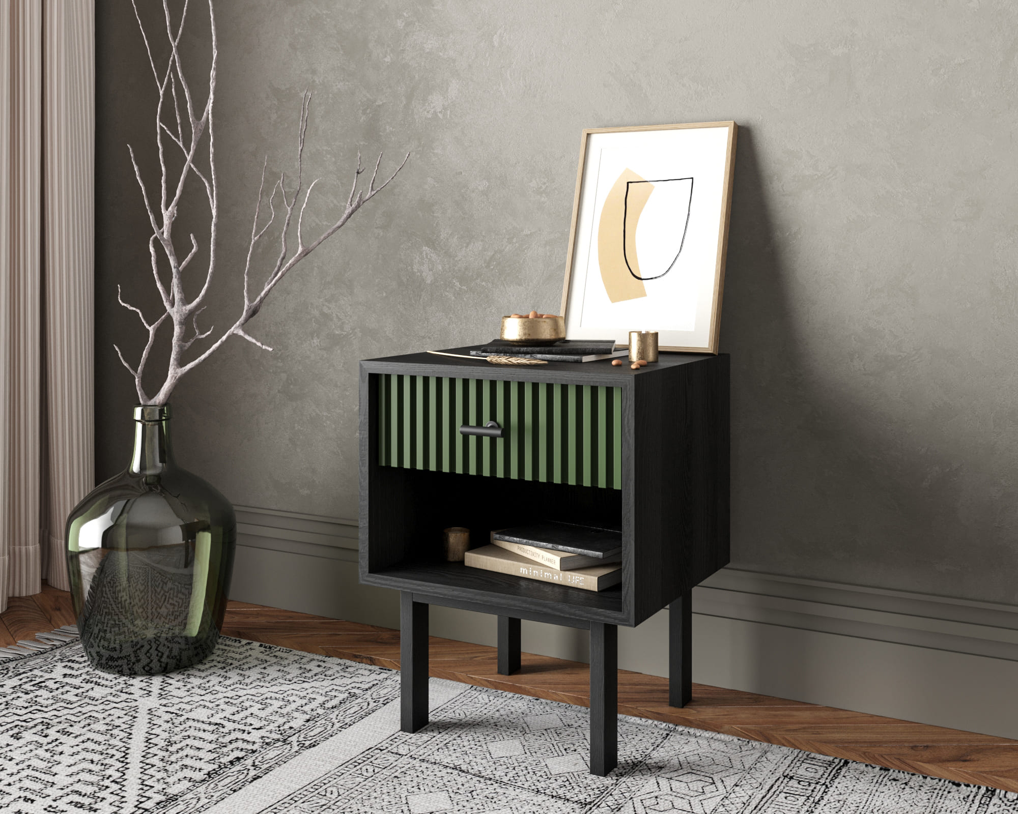 Тумбочка с верхним ящиком "Emerson" арт EM11/green/L