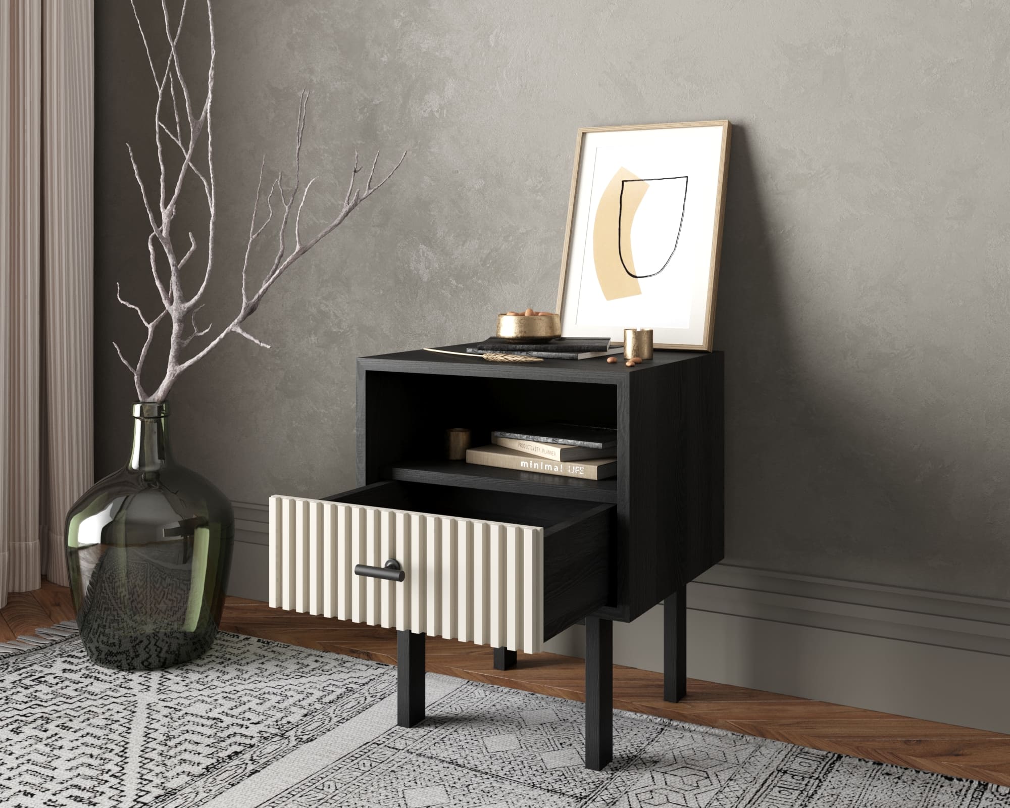 Тумбочка с нижним ящиком "Emerson" арт EM17/milky/L