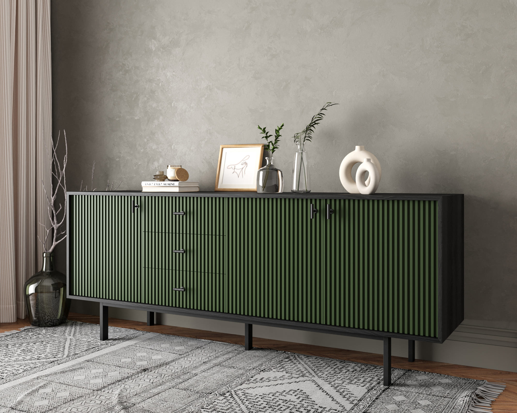 Комод с тремя дверками и тремя ящиками "Emerson" арт EM07/green/L