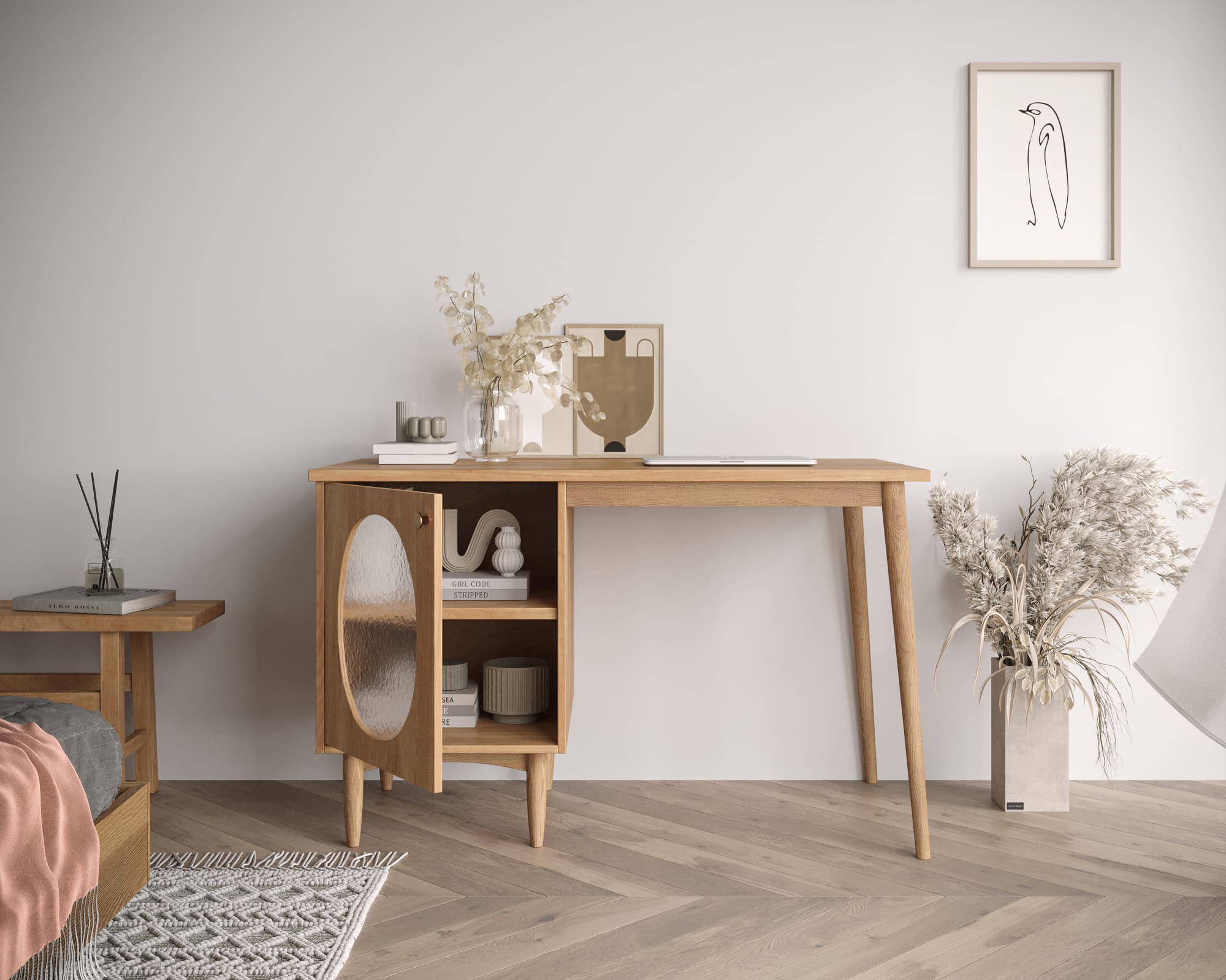 Стол рабочий светлый «Bubble" с левой тумбой арт BBL09