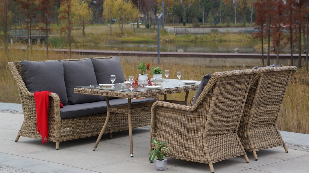 "Глиссандо" диван трехместный из искусственного ротанга, цвет соломенный