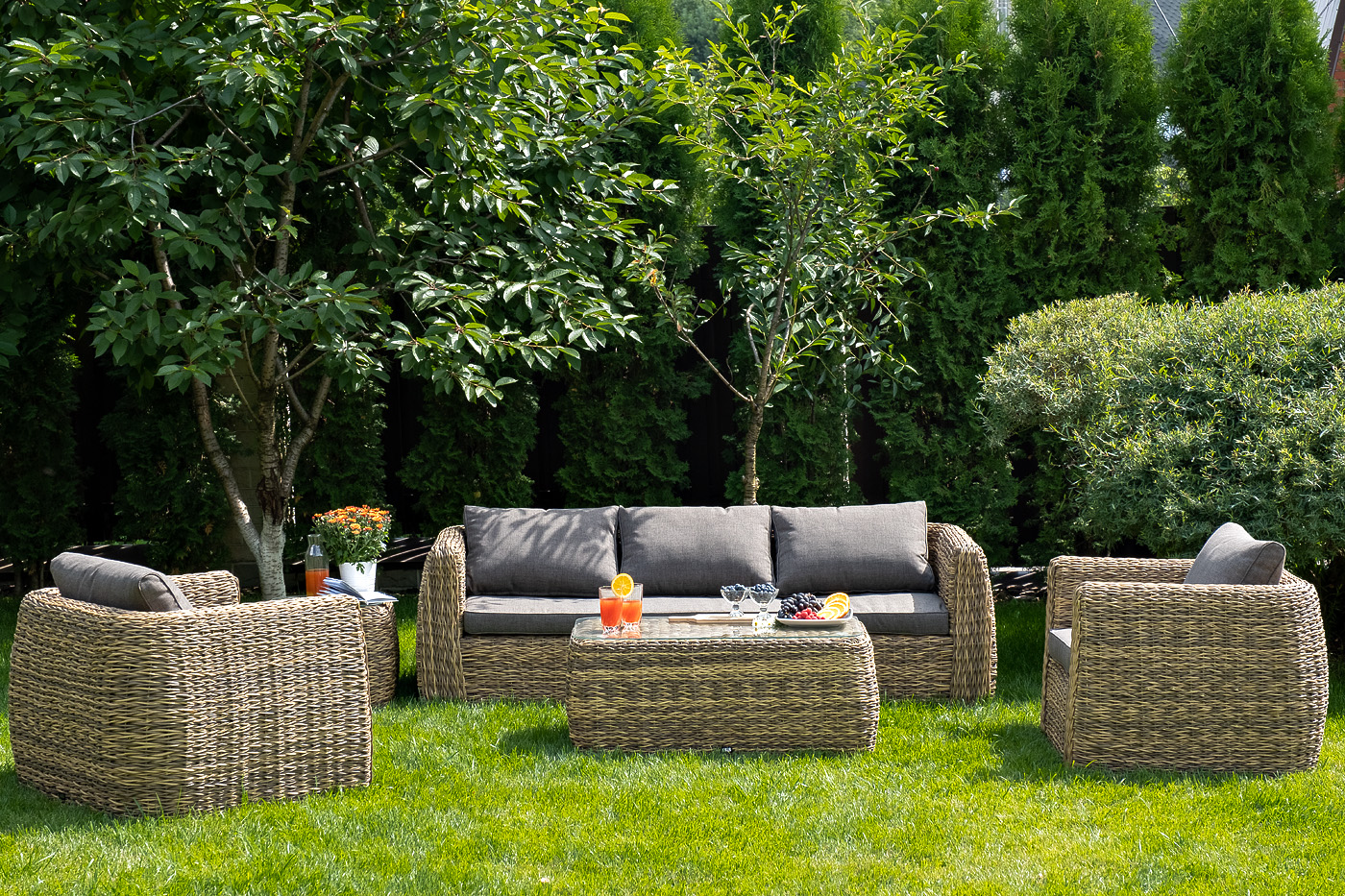 "Клиари" диван из искусственного ротанга (гиацинт) трехместный, цвет соломенный