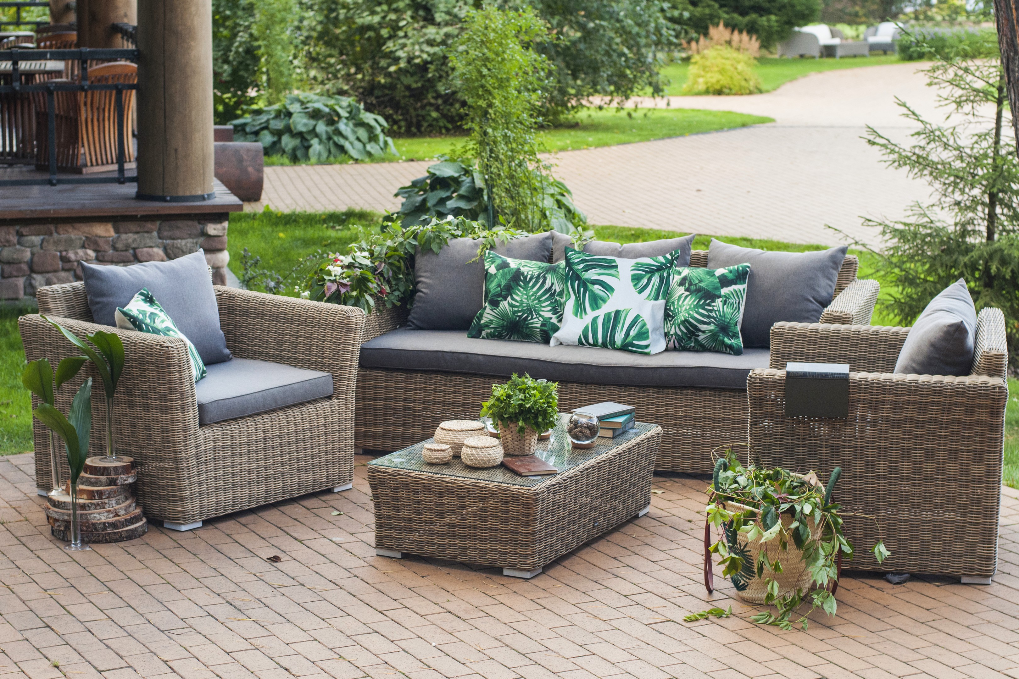 "Капуто" диван из искусственного ротанга трехместный, цвет соломенный