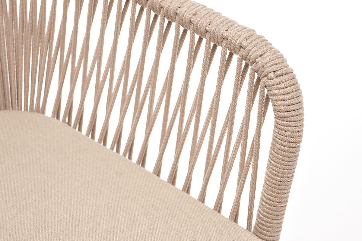 "Леонардо" стул плетеный из роупа, каркас из стали белый муар, роуп бежевый круглый, ткань бежевая