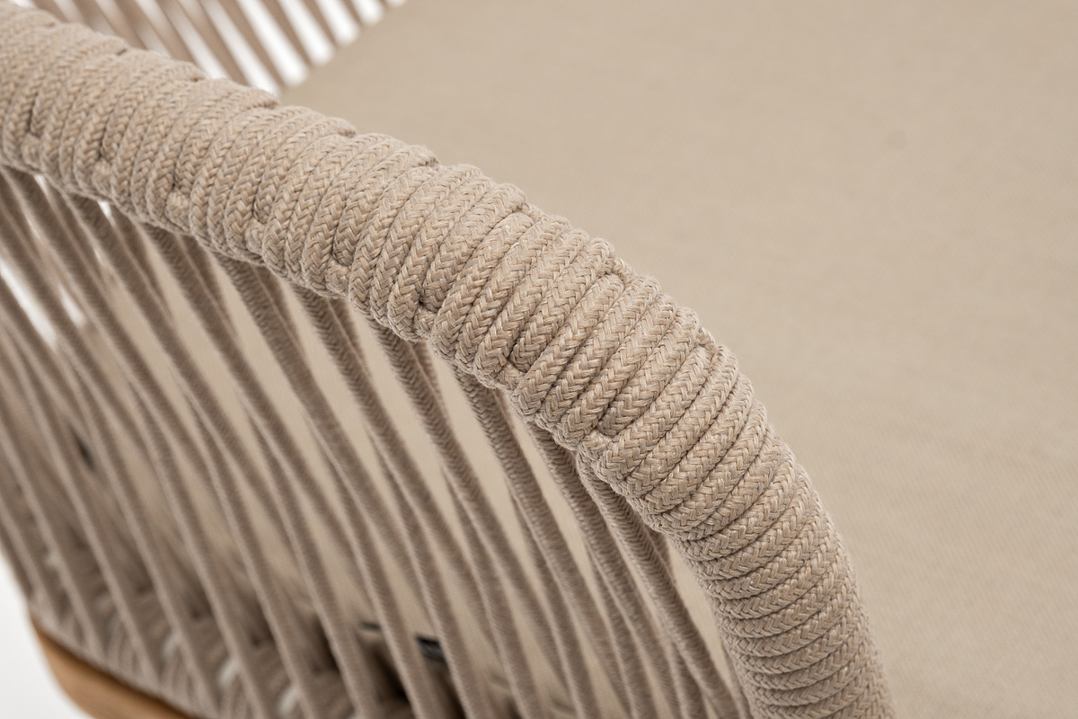 "Леонардо" стул плетеный из роупа, основание дуб, роуп бежевый круглый, ткань бежевая