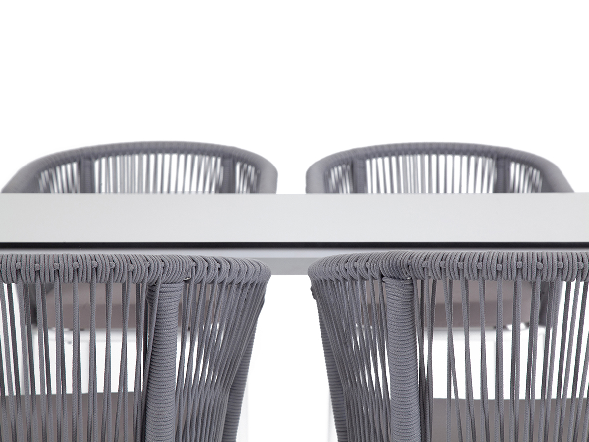 "Малакио" обеденная группа на 4 персоны со стульями "Марцелло", каркас белый, роуп светло-серый