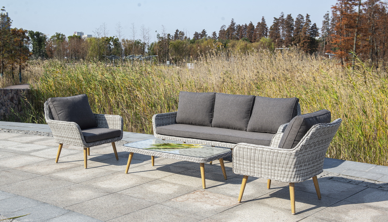 "Провенз" диван из искусственного ротанга трехместный, цвет бежевый