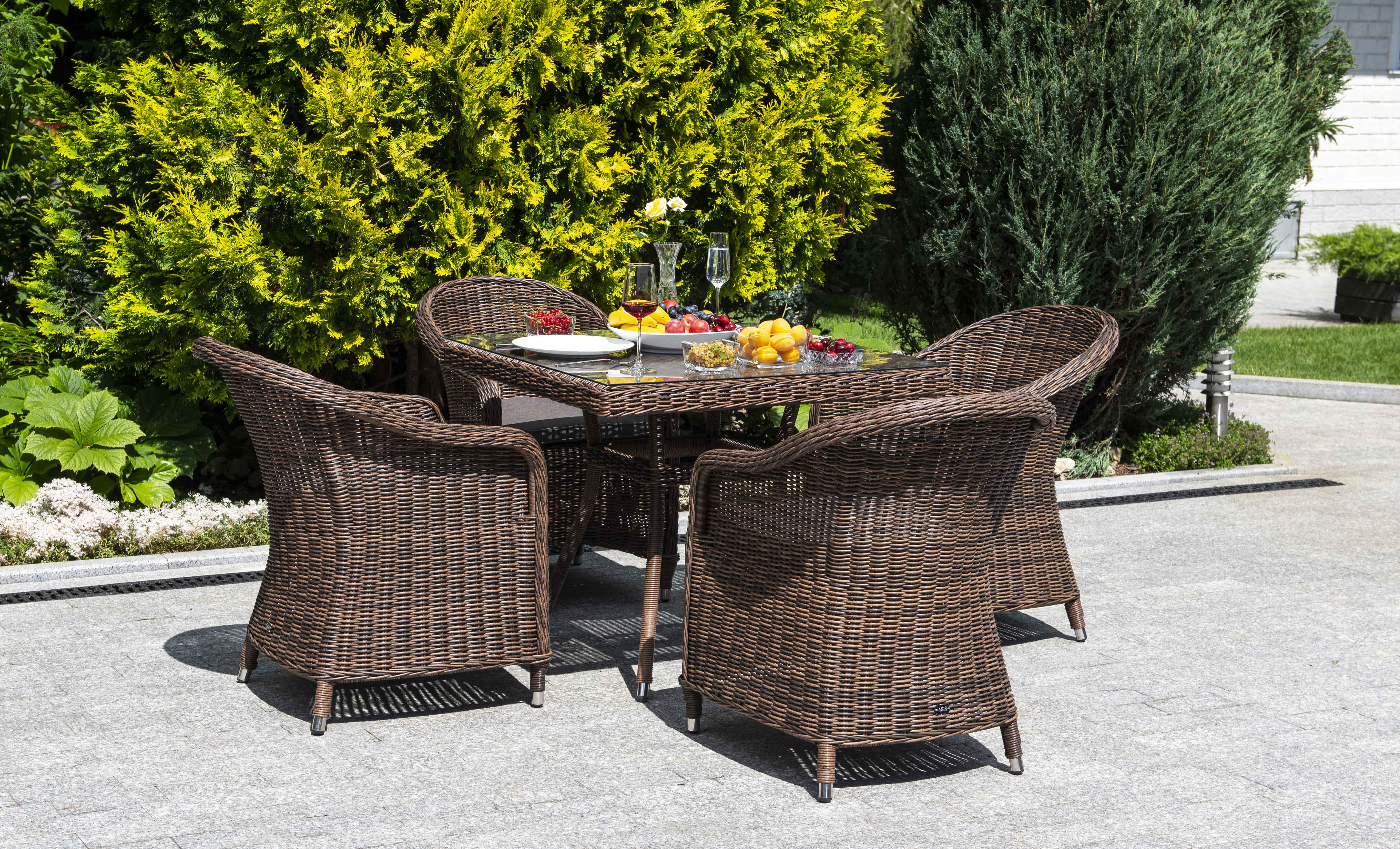 "Равенс" плетеное кресло из искусственного ротанга, цвет коричневый с серой подушкой