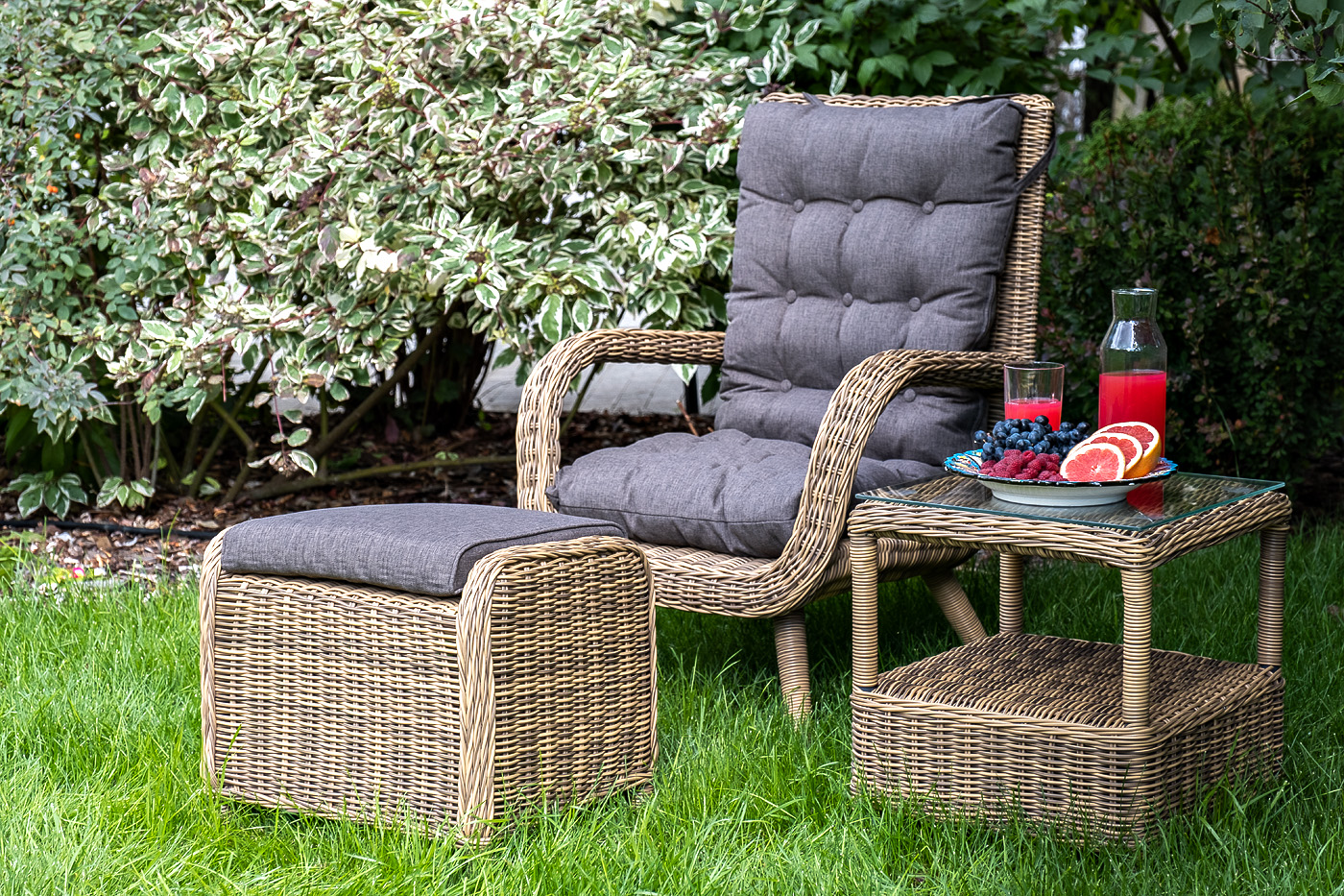 "Таррагона" кресло плетеное с подушками, цвет соломенный