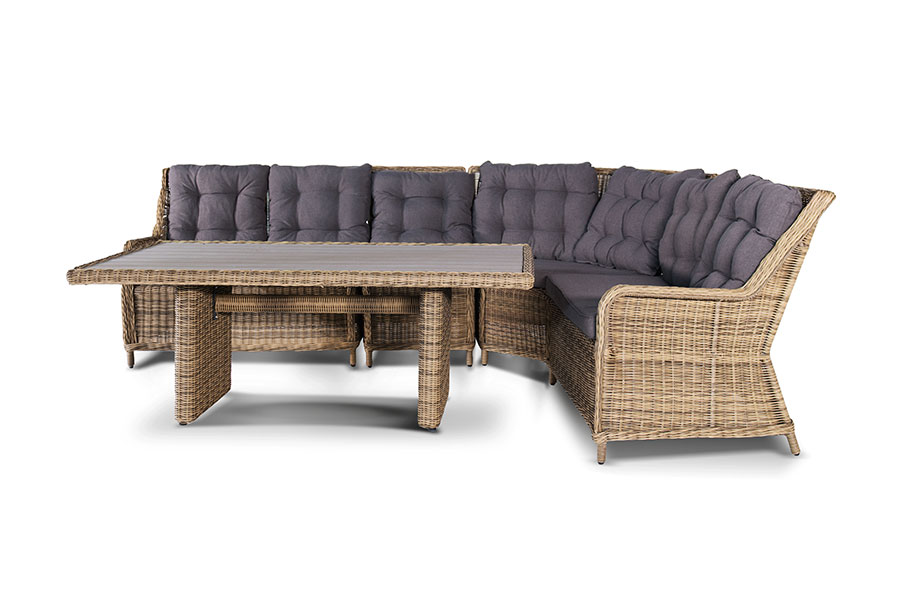 "Бергамо" обеденная группа угловая из искусственного ротанга, цвет соломенный