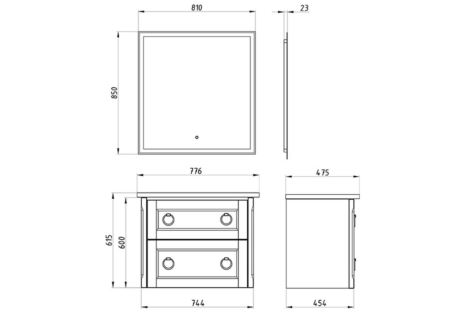 Подстолье Рома 80П подвесное 2 ящика под умывальник Эйфория 80